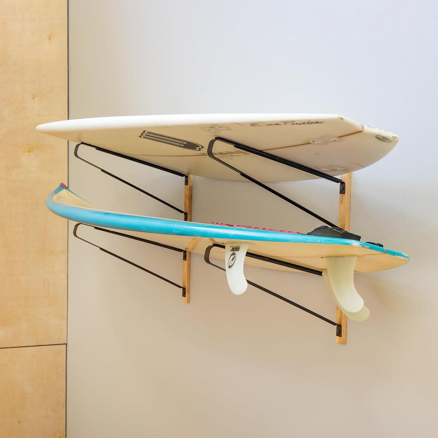 imageStoreYourBoard Avon Wakeboard Storage Rack Wall Mount Water Ski and Wake Surf Board Organizer Natural Wood and Solid Steel Holds 100 lbs2 Levels
