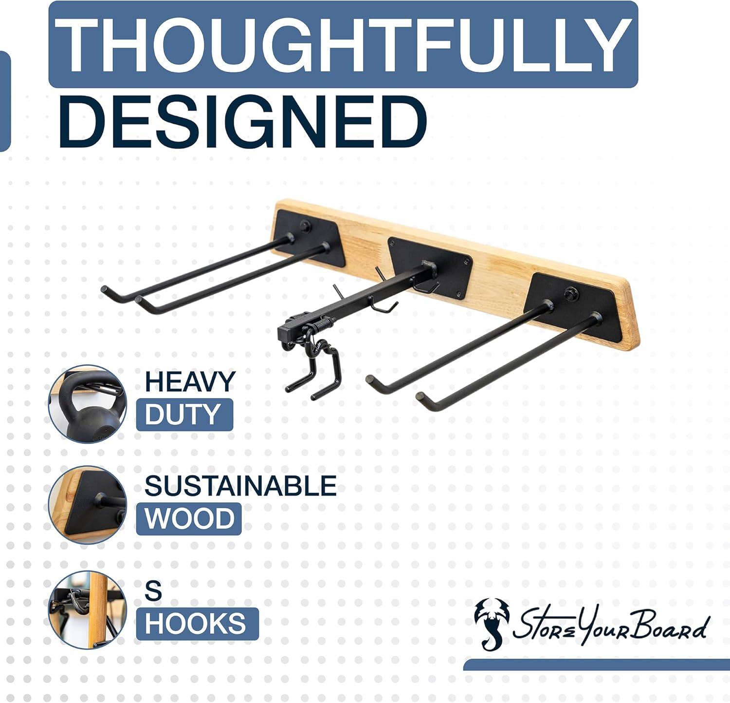 imageStoreYourBoard BLAT Tool Wood Yard Tool Organizer Solid Steel Holds 125 lbs Garage Wall Mount Hooks for Shovels Rakes Brooms Garden Hoses LargeLarge