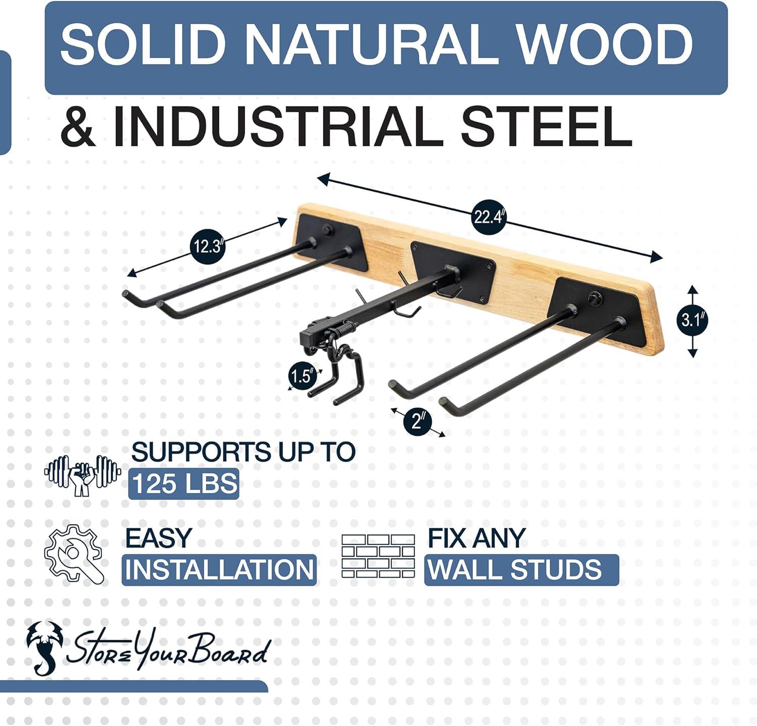 imageStoreYourBoard BLAT Tool Wood Yard Tool Organizer Solid Steel Holds 125 lbs Garage Wall Mount Hooks for Shovels Rakes Brooms Garden Hoses LargeLarge