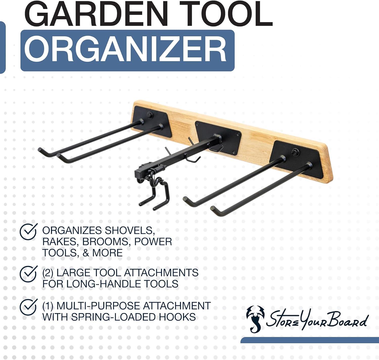 imageStoreYourBoard BLAT Tool Wood Yard Tool Organizer Solid Steel Holds 125 lbs Garage Wall Mount Hooks for Shovels Rakes Brooms Garden Hoses LargeLarge
