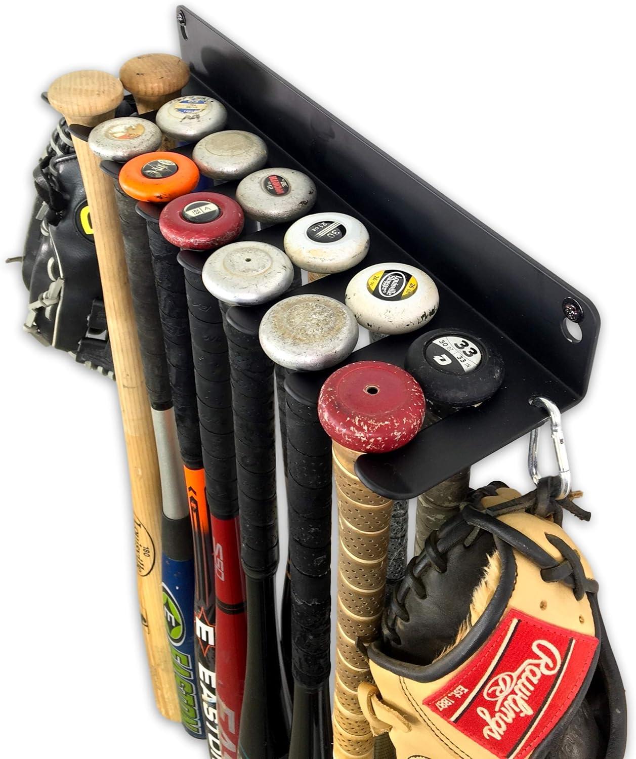 imageStoreYourBoard Baseball Bat Storage Rack 14 Bat Caddy Hanging Organizer Wall or Fence Mount Equipment Holder Solid Steel Gloves Helmets Cleats