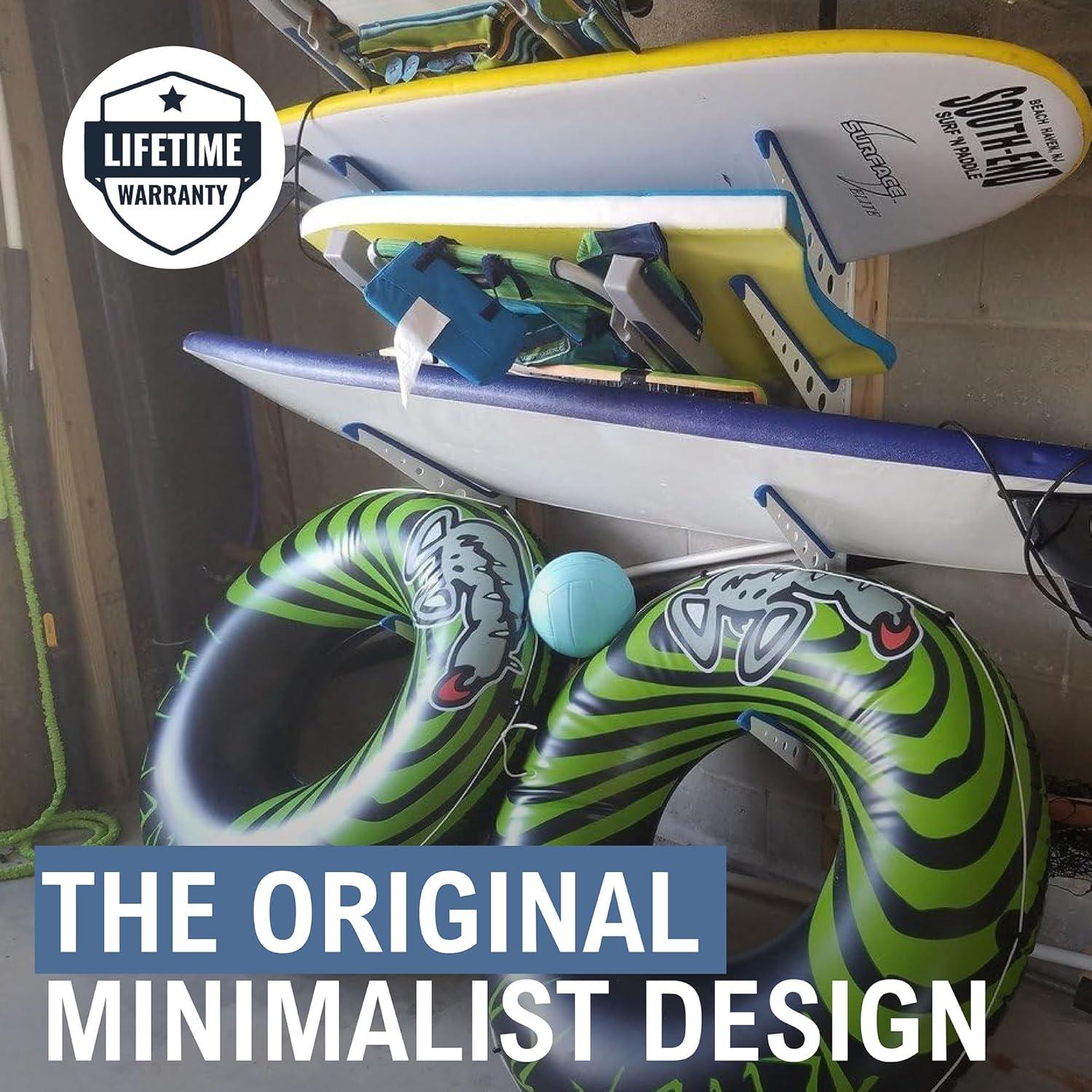 imageStoreYourBoard Beach Chair and Umbrella Wall Storage Rack Metal Adjustable 4 Level Beach Gear Hanger Garage and Home OrganizerWhite