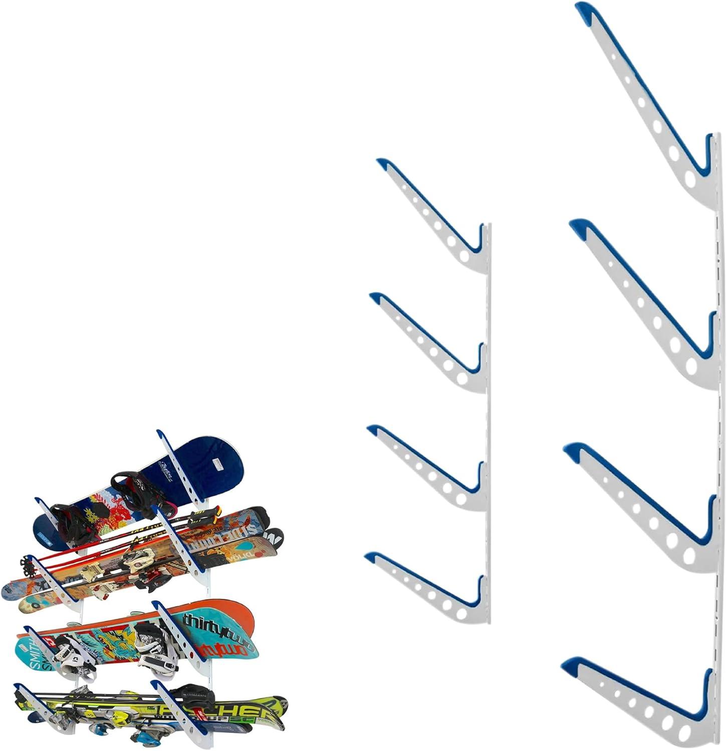 imageStoreYourBoard Beach Chair and Umbrella Wall Storage Rack Metal Adjustable 4 Level Beach Gear Hanger Garage and Home OrganizerWhite