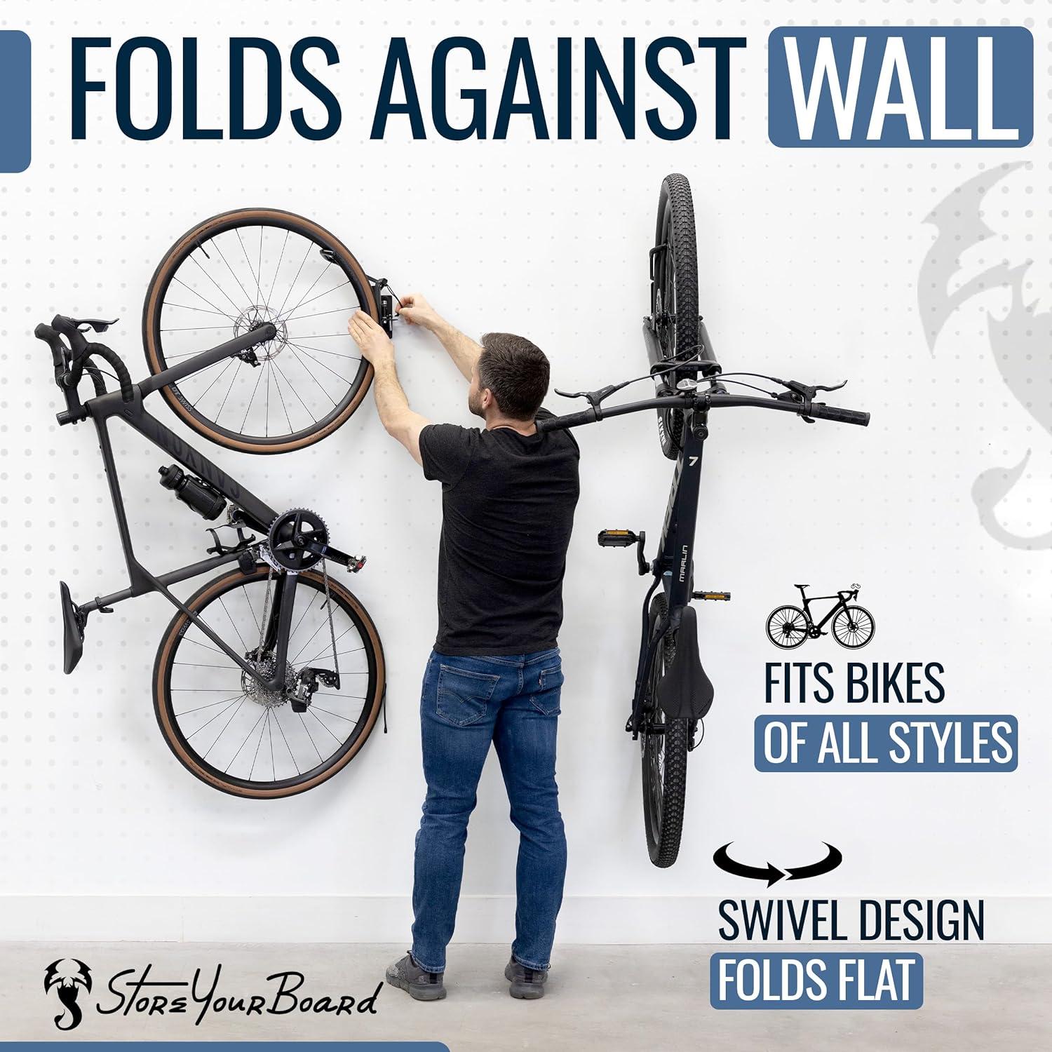 imageStoreYourBoard Bike Swivel Rack  Wall Mounted Garage Bike Storage Vertical Hanger with 120 Swing Design ampamp Stopper SpaceSaving Indoor Wall Mount  Fits Kids Bikes BMX ampamp MoreDeep Water