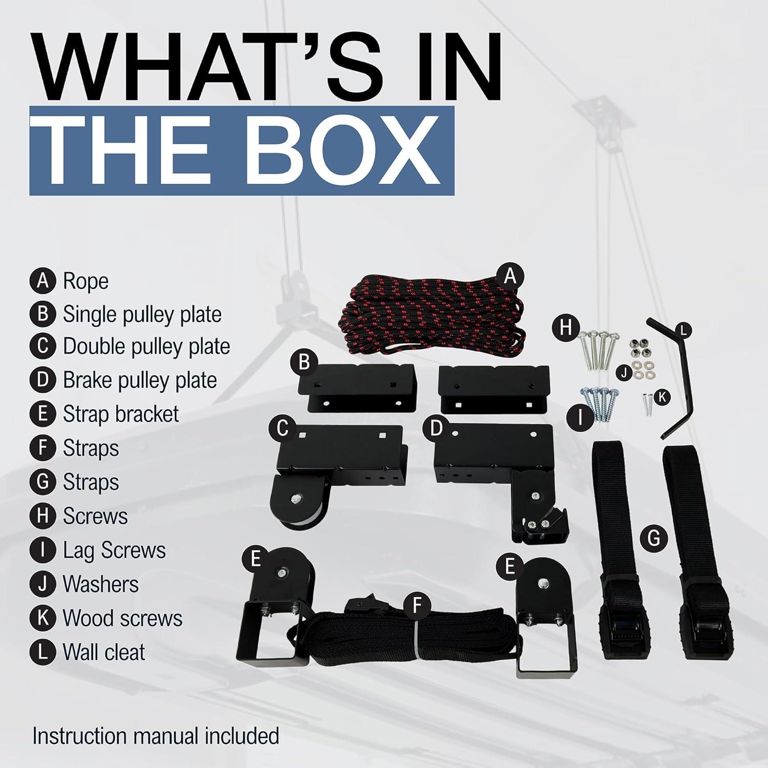 imageStoreYourBoard Cargo Box Ceiling Hoist  HeavyDuty Garage Pulley Lift System for Rooftop Carriers Fits 810 ft Ceilings Cargo Box Storage Garage Organization Holds 150 lbs8  10 ft Ceiling