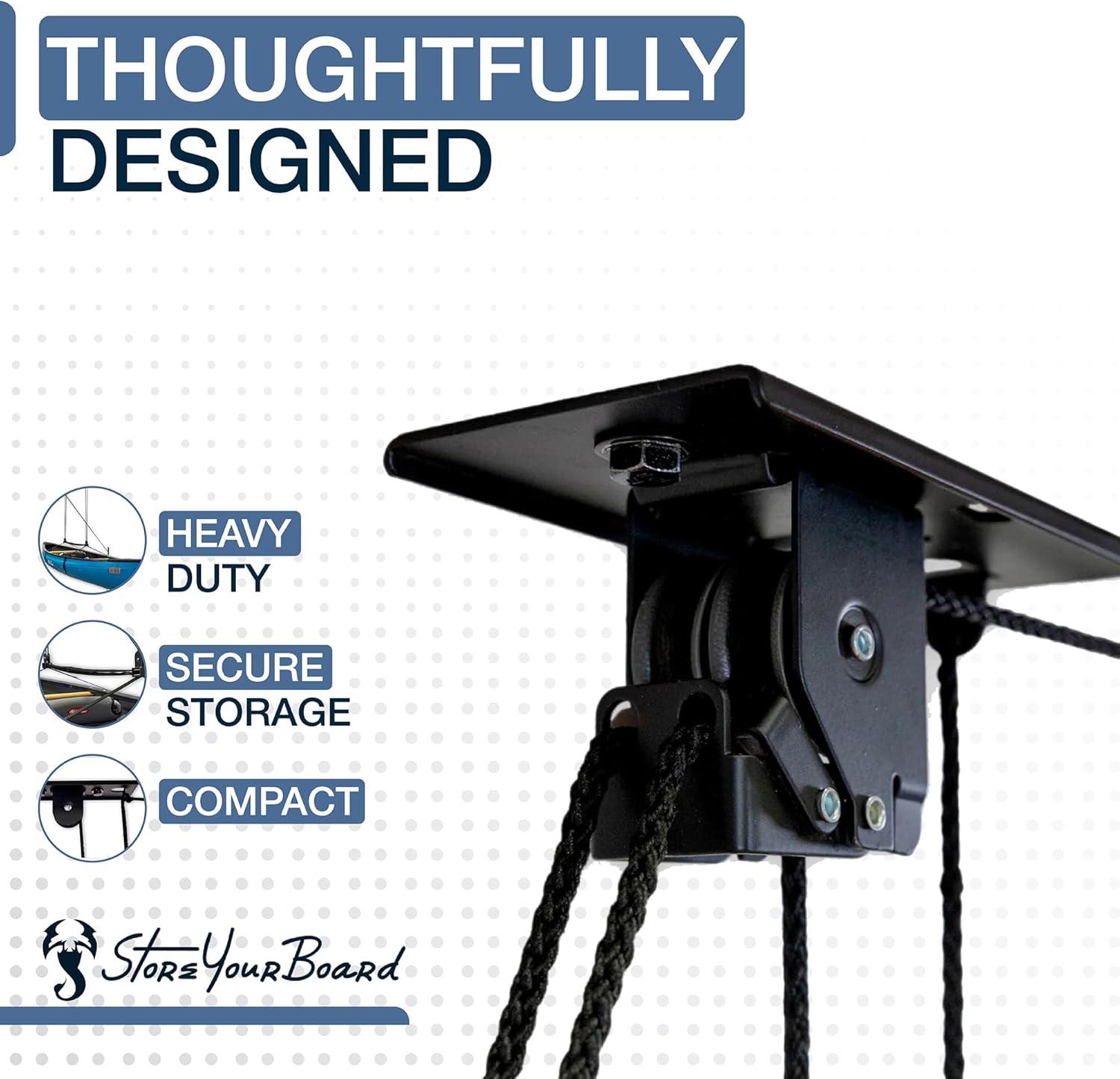 imageStoreYourBoard Cargo Box Ceiling Hoist  HeavyDuty Garage Pulley Lift System for Rooftop Carriers Fits 810 ft Ceilings Cargo Box Storage Garage Organization Holds 150 lbs8  10 ft Ceiling