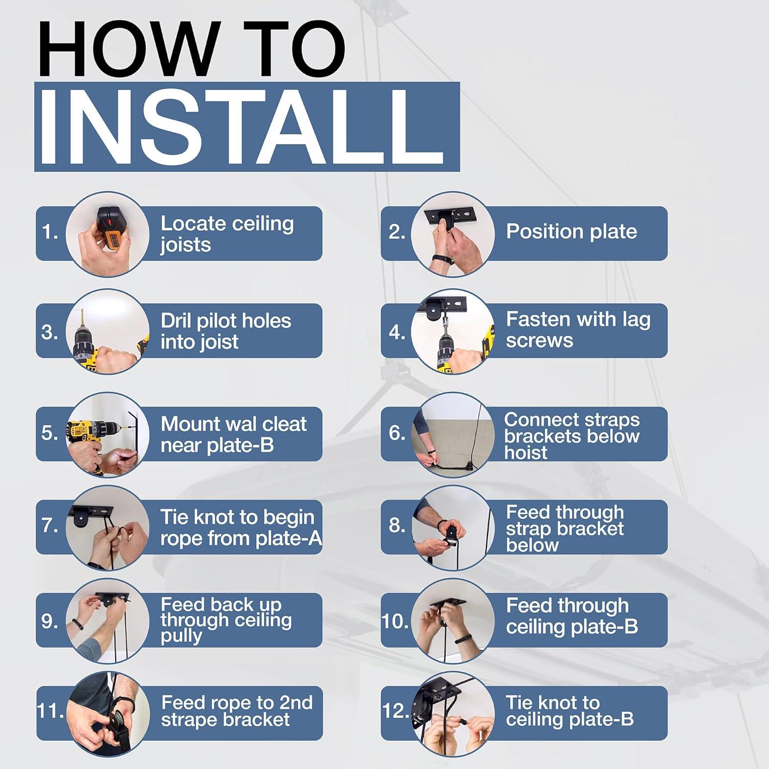 imageStoreYourBoard Cargo Box Ceiling Hoist  HeavyDuty Garage Pulley Lift System for Rooftop Carriers Fits 810 ft Ceilings Cargo Box Storage Garage Organization Holds 150 lbs8  10 ft Ceiling