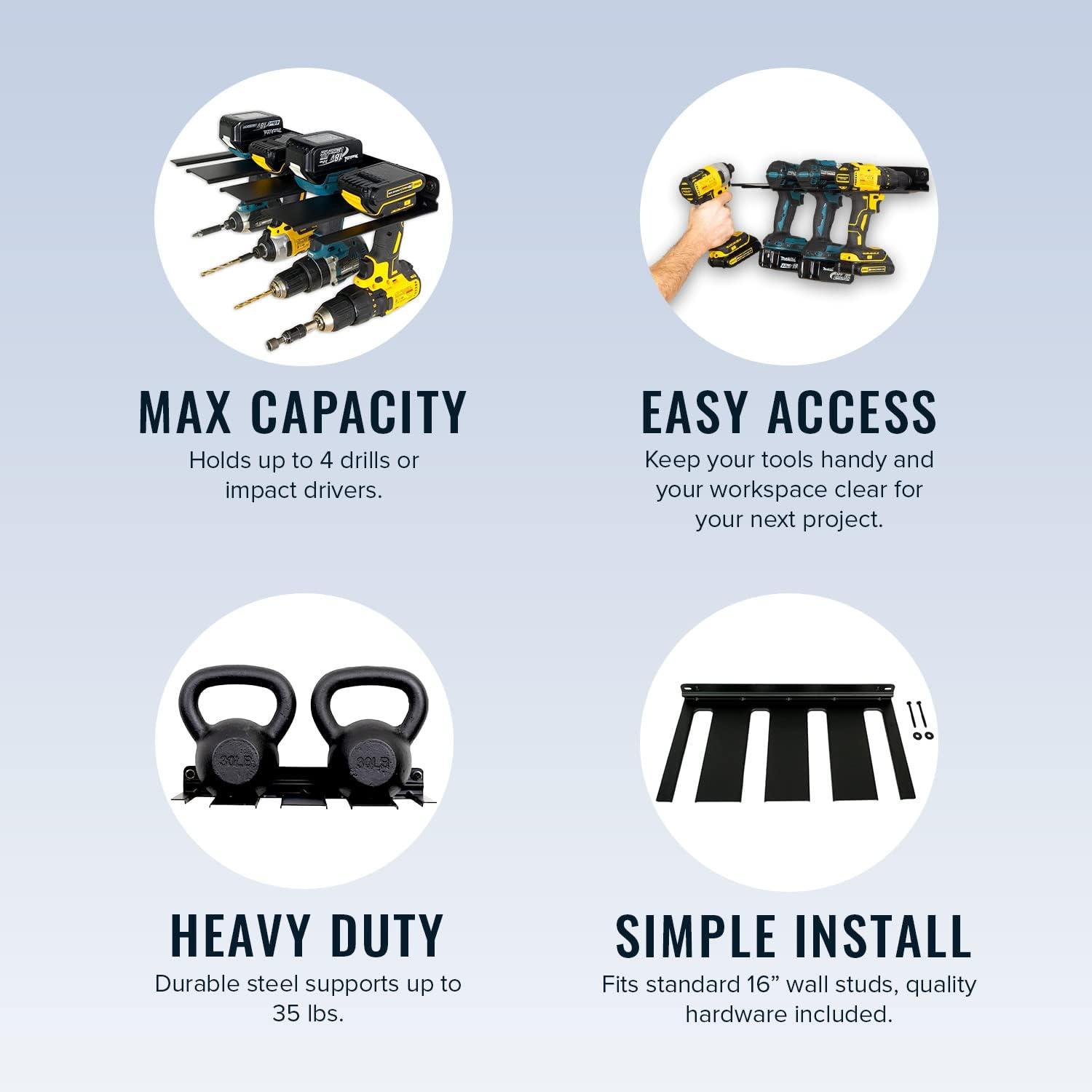 imageStoreYourBoard Electric Drill Storage Rack Holds 4 Drills Hanging Wall Mounted Organizer for Garage Home Workshop ShedDrill Rack