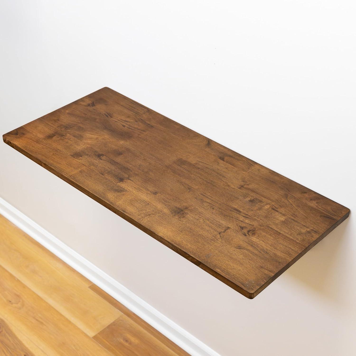 imageStoreYourBoard Folding Workbench Wall Mounted Foldaway Table Solid Dark Wood Butcher Block Desk 40quot x 18quot Floating Work Bench Stainless Steel Brackets Holds 200 LbsBrown Wood