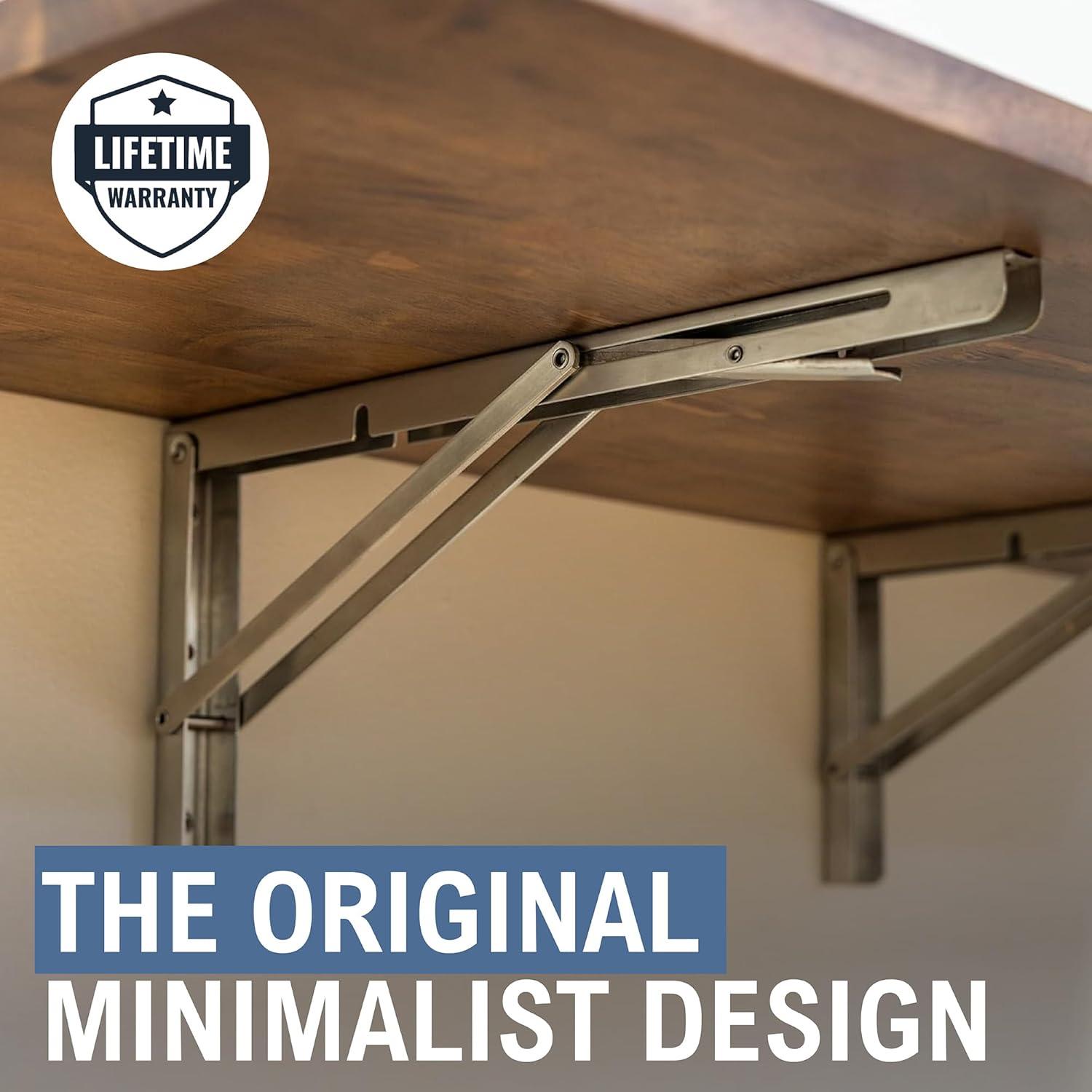 imageStoreYourBoard Folding Workbench Wall Mounted Foldaway Table Solid Dark Wood Butcher Block Desk 40quot x 18quot Floating Work Bench Stainless Steel Brackets Holds 200 LbsBrown Wood