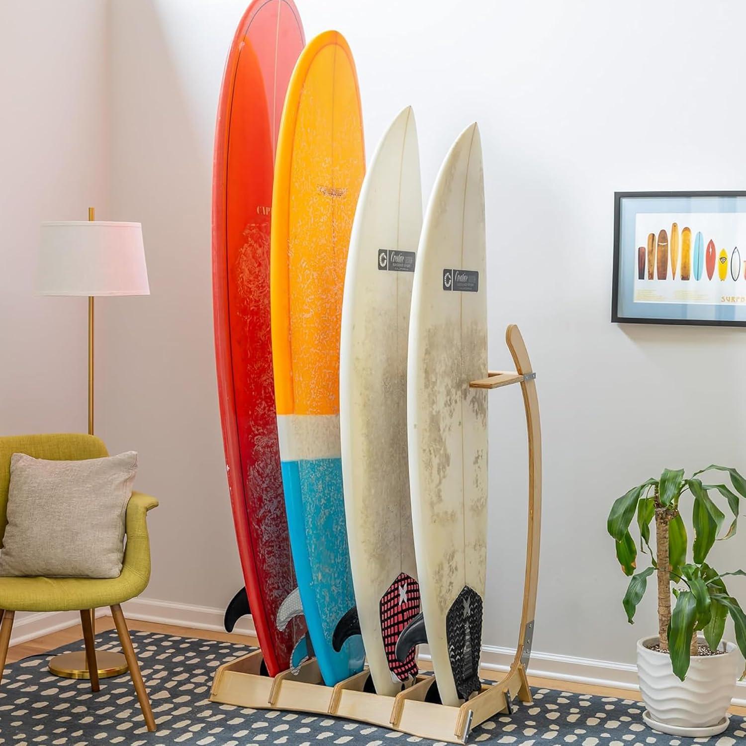 imageStoreYourBoard Freestanding Surfboard Rack Indoor Display Stand Shortboard and Longboard Organizer Holds 150 lbs