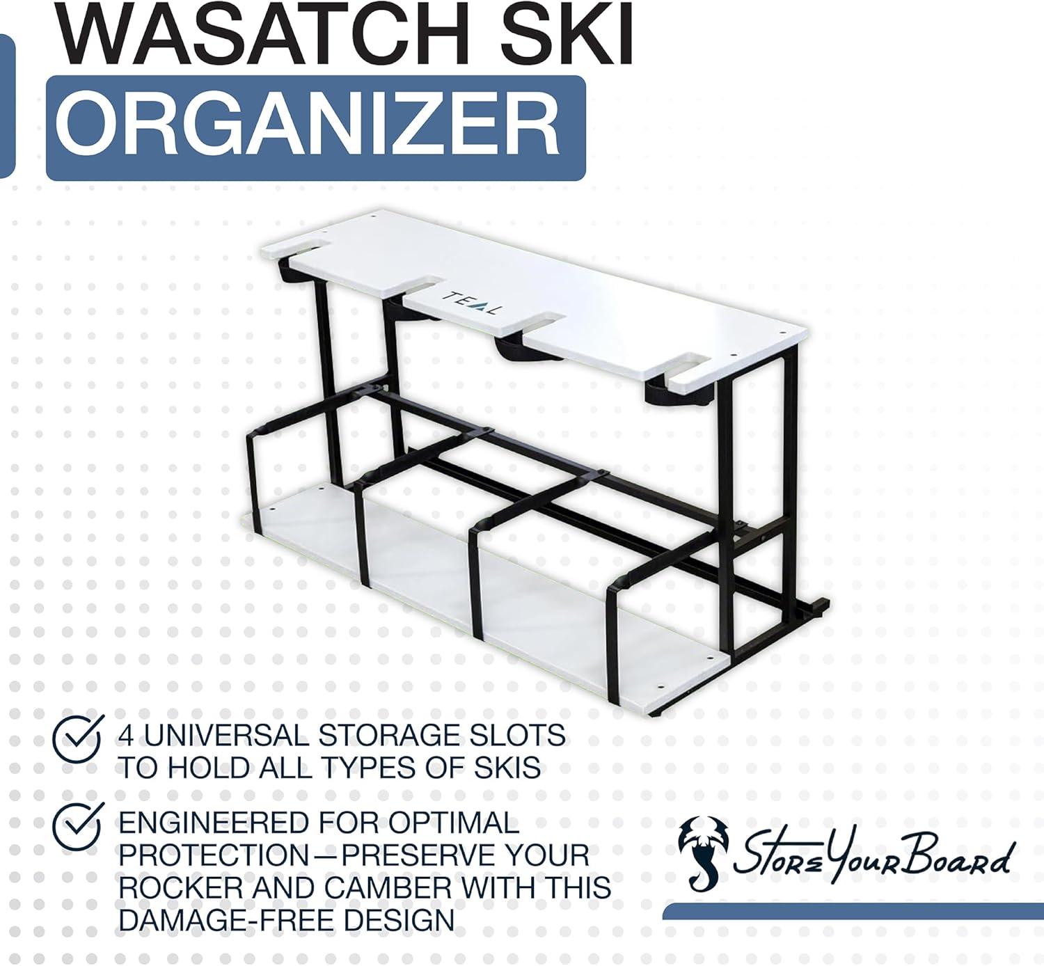 imageStoreYourBoard Freestanding Wasatch Ski Rack Universal Ski Holders Holds 4 Pairs of Skis ampamp Ski Poles Storage Rack for Garage Fits All Skis