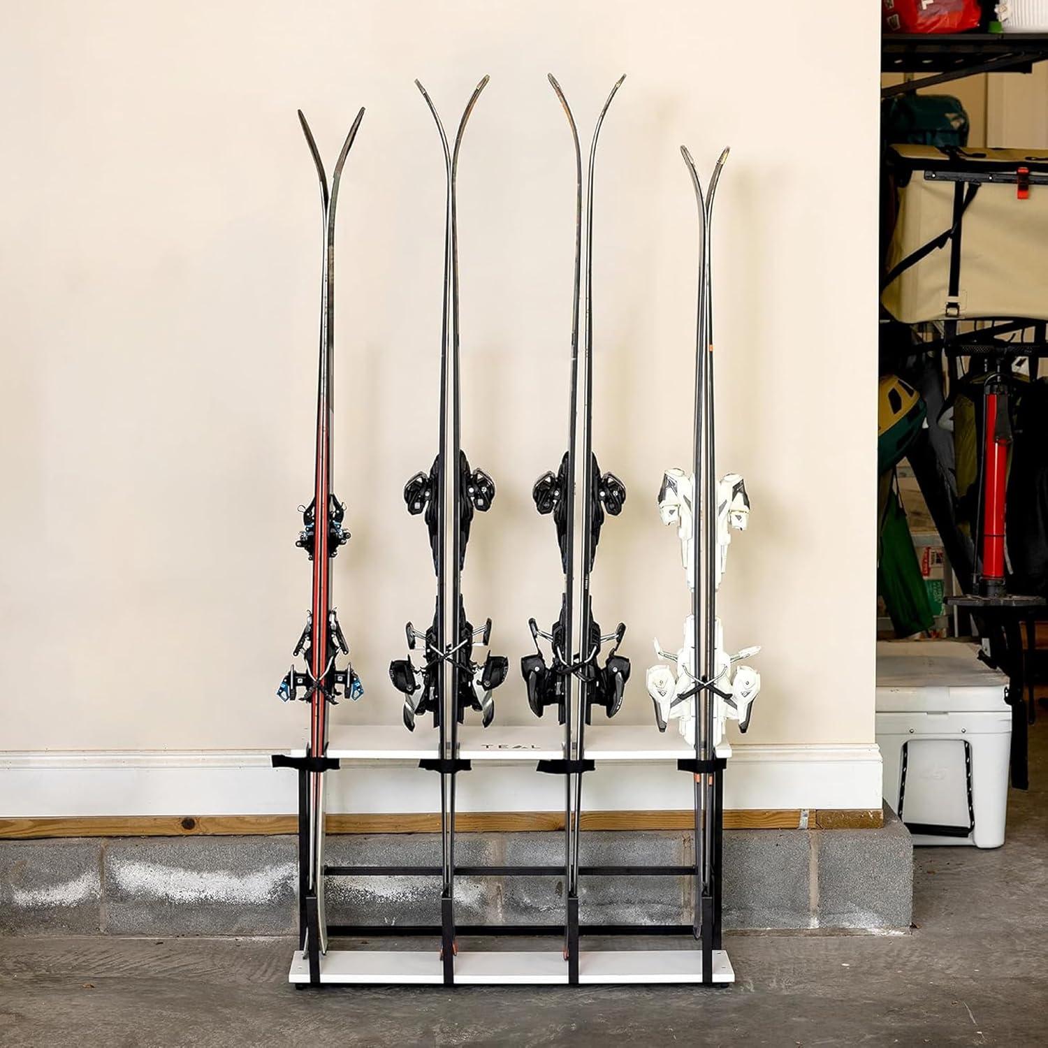 imageStoreYourBoard Freestanding Wasatch Ski Rack Universal Ski Holders Holds 4 Pairs of Skis ampamp Ski Poles Storage Rack for Garage Fits All Skis