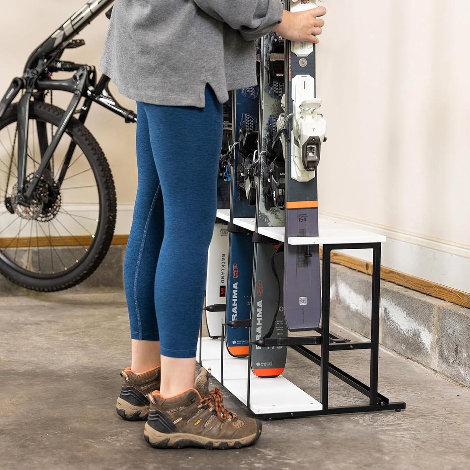 imageStoreYourBoard Freestanding Wasatch Ski Rack Universal Ski Holders Holds 4 Pairs of Skis ampamp Ski Poles Storage Rack for Garage Fits All Skis