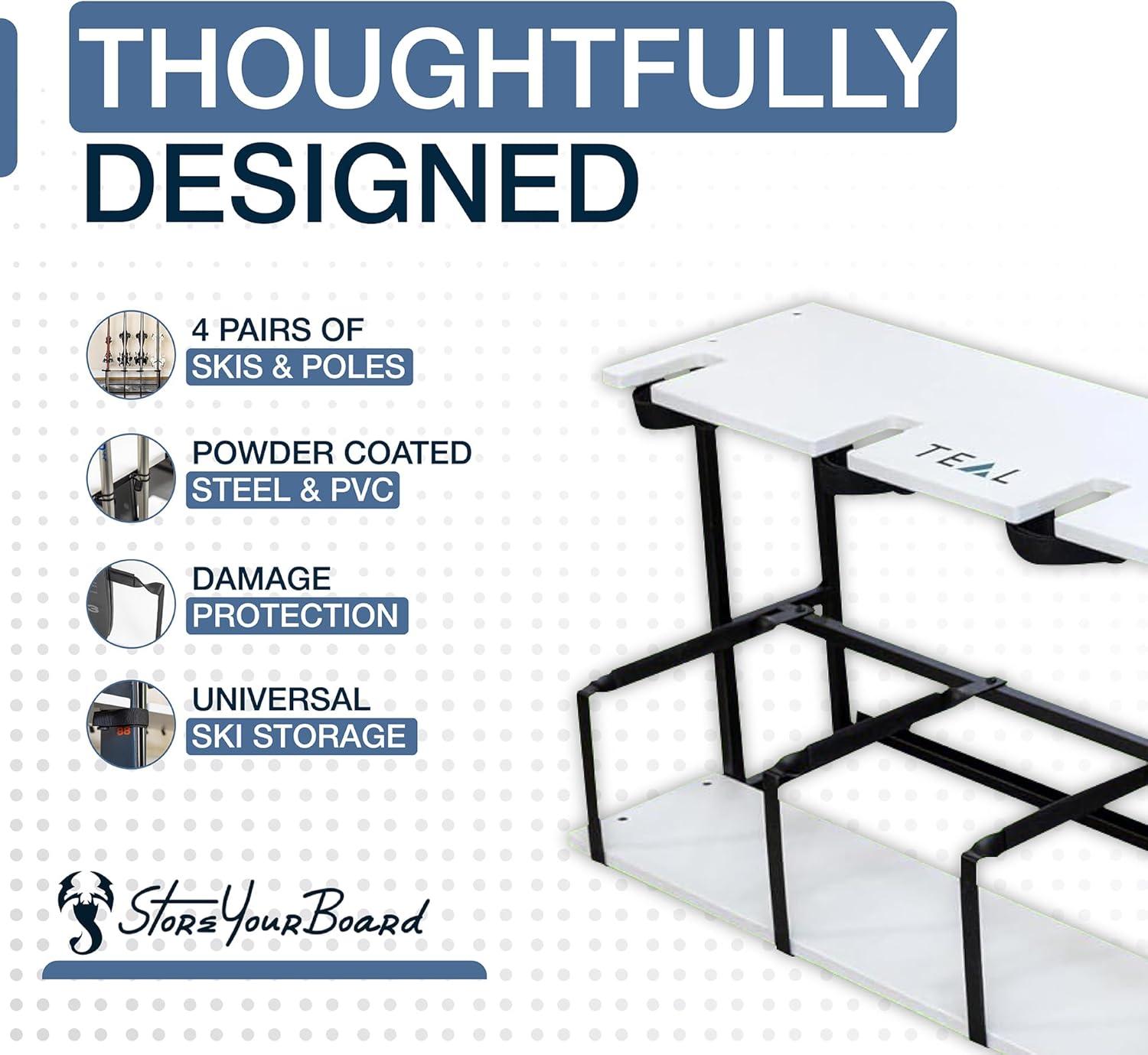 imageStoreYourBoard Freestanding Wasatch Ski Rack Universal Ski Holders Holds 4 Pairs of Skis ampamp Ski Poles Storage Rack for Garage Fits All Skis