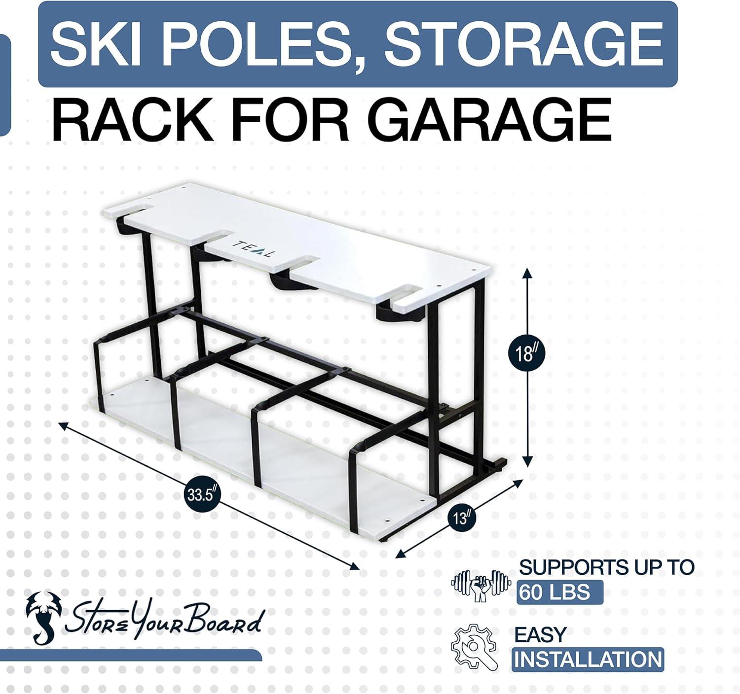 imageStoreYourBoard Freestanding Wasatch Ski Rack Universal Ski Holders Holds 4 Pairs of Skis ampamp Ski Poles Storage Rack for Garage Fits All Skis