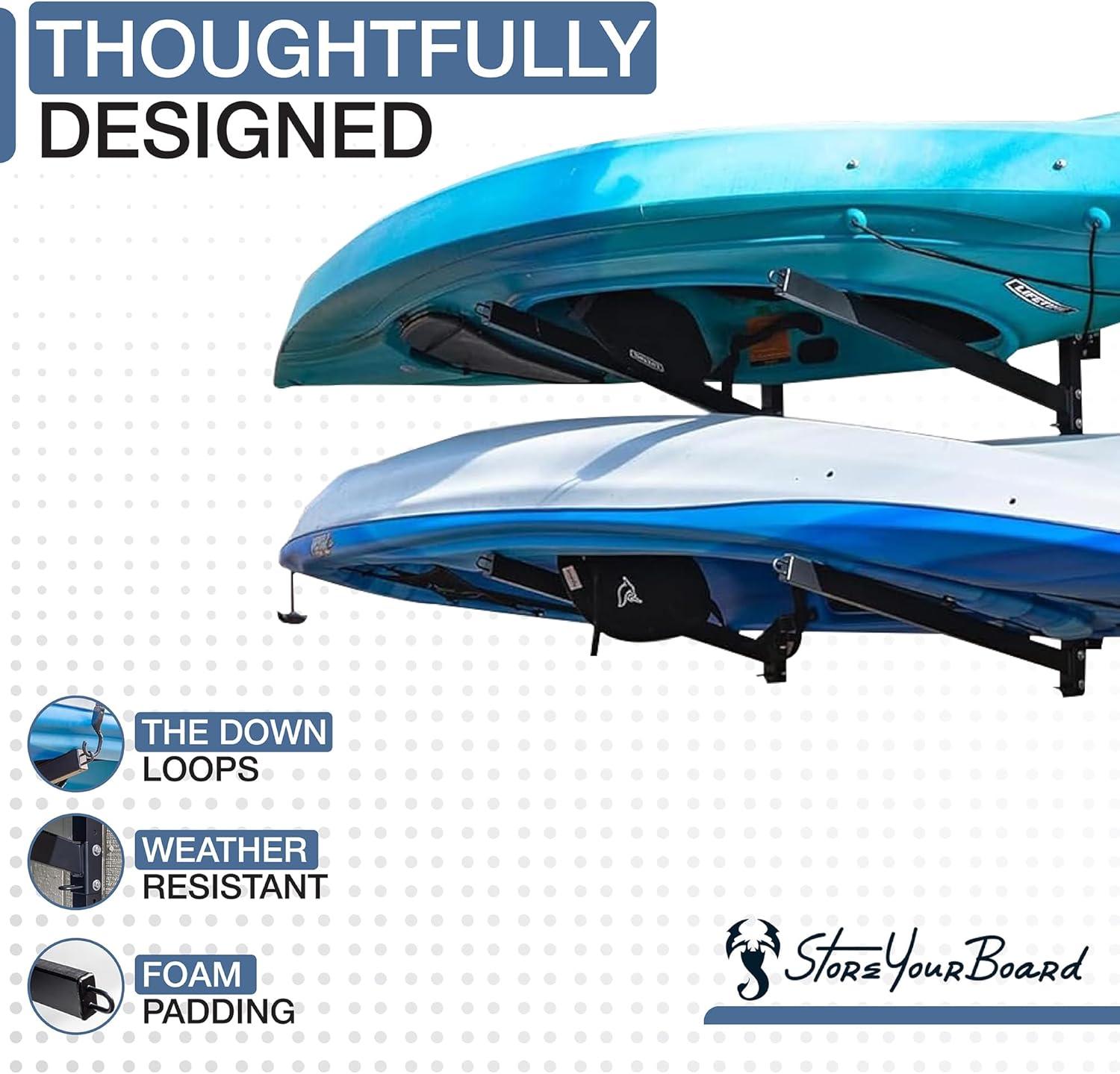 imageStoreYourBoard GKayak Wall Storage Rack  HeavyDuty Outdoor Kayak Rack for 2 Boats Adjustable Wall Mount Hanger Holds 200 lbs Silver 265 L x 4 W x 30 HOutdoor  2 Kayaks