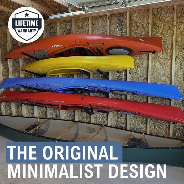 imageStoreYourBoard GKayak Wall Storage Rack  HeavyDuty Outdoor Kayak Rack for 2 Boats Adjustable Wall Mount Hanger Holds 200 lbs Silver 265 L x 4 W x 30 HIndoor  4 Kayaks