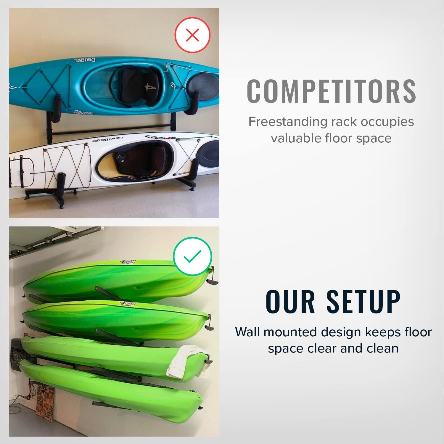 imageStoreYourBoard GKayak Wall Storage Rack  HeavyDuty Outdoor Kayak Rack for 2 Boats Adjustable Wall Mount Hanger Holds 200 lbs Silver 265 L x 4 W x 30 HIndoor  4 Kayaks