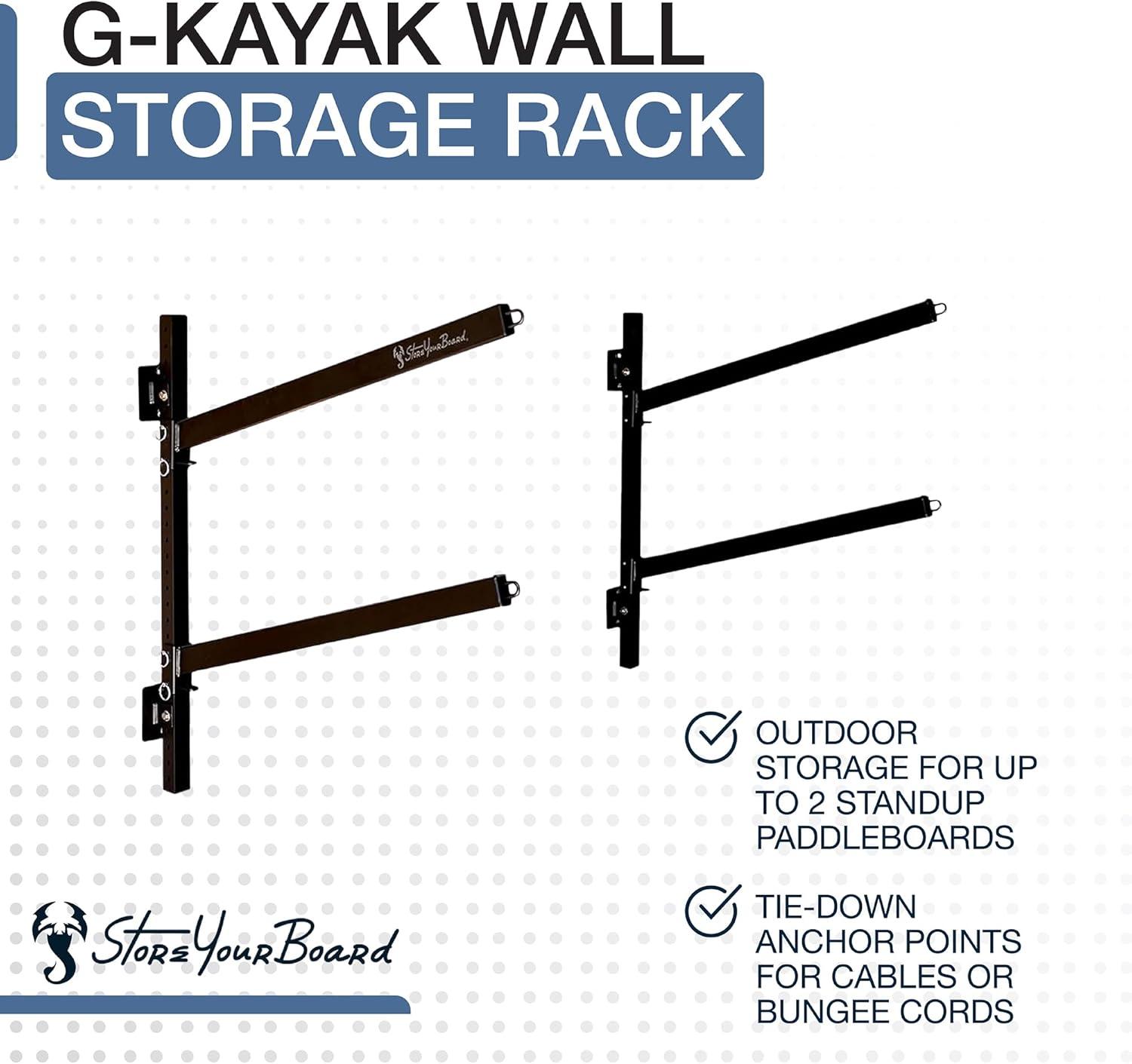 imageStoreYourBoard GKayak Wall Storage Rack  HeavyDuty Outdoor Kayak Rack for 2 Boats Adjustable Wall Mount Hanger Holds 200 lbs Silver 265 L x 4 W x 30 HIndoor  2 Kayaks