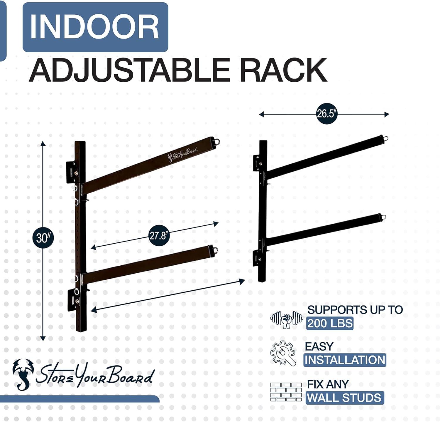 imageStoreYourBoard GKayak Wall Storage Rack  HeavyDuty Outdoor Kayak Rack for 2 Boats Adjustable Wall Mount Hanger Holds 200 lbs Silver 265 L x 4 W x 30 HIndoor  2 Kayaks