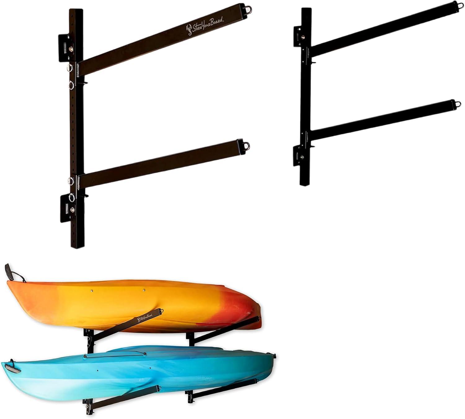 imageStoreYourBoard GKayak Wall Storage Rack  HeavyDuty Outdoor Kayak Rack for 2 Boats Adjustable Wall Mount Hanger Holds 200 lbs Silver 265 L x 4 W x 30 HIndoor  2 Kayaks