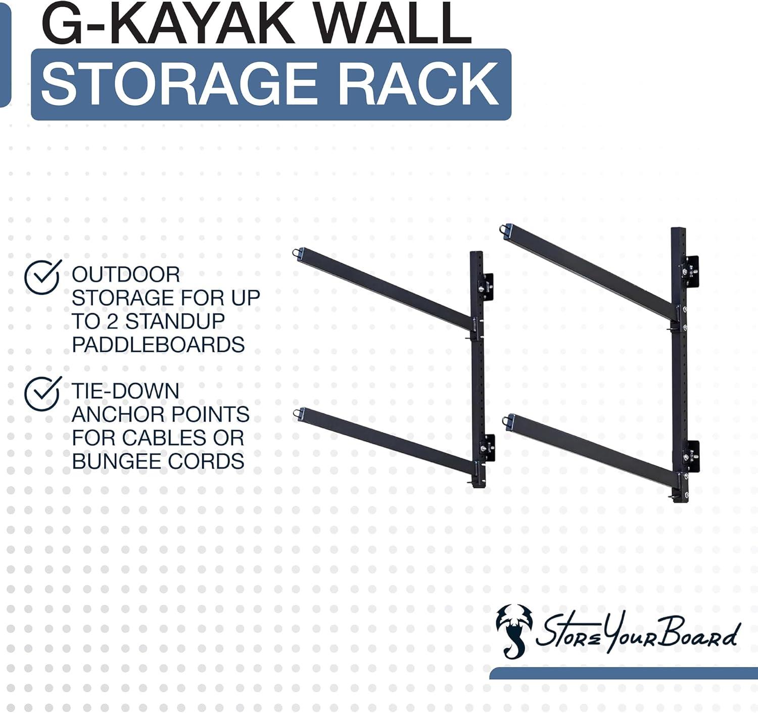 imageStoreYourBoard GKayak Wall Storage Rack  HeavyDuty Outdoor Kayak Rack for 2 Boats Adjustable Wall Mount Hanger Holds 200 lbs Silver 265 L x 4 W x 30 HOutdoor  2 Kayaks