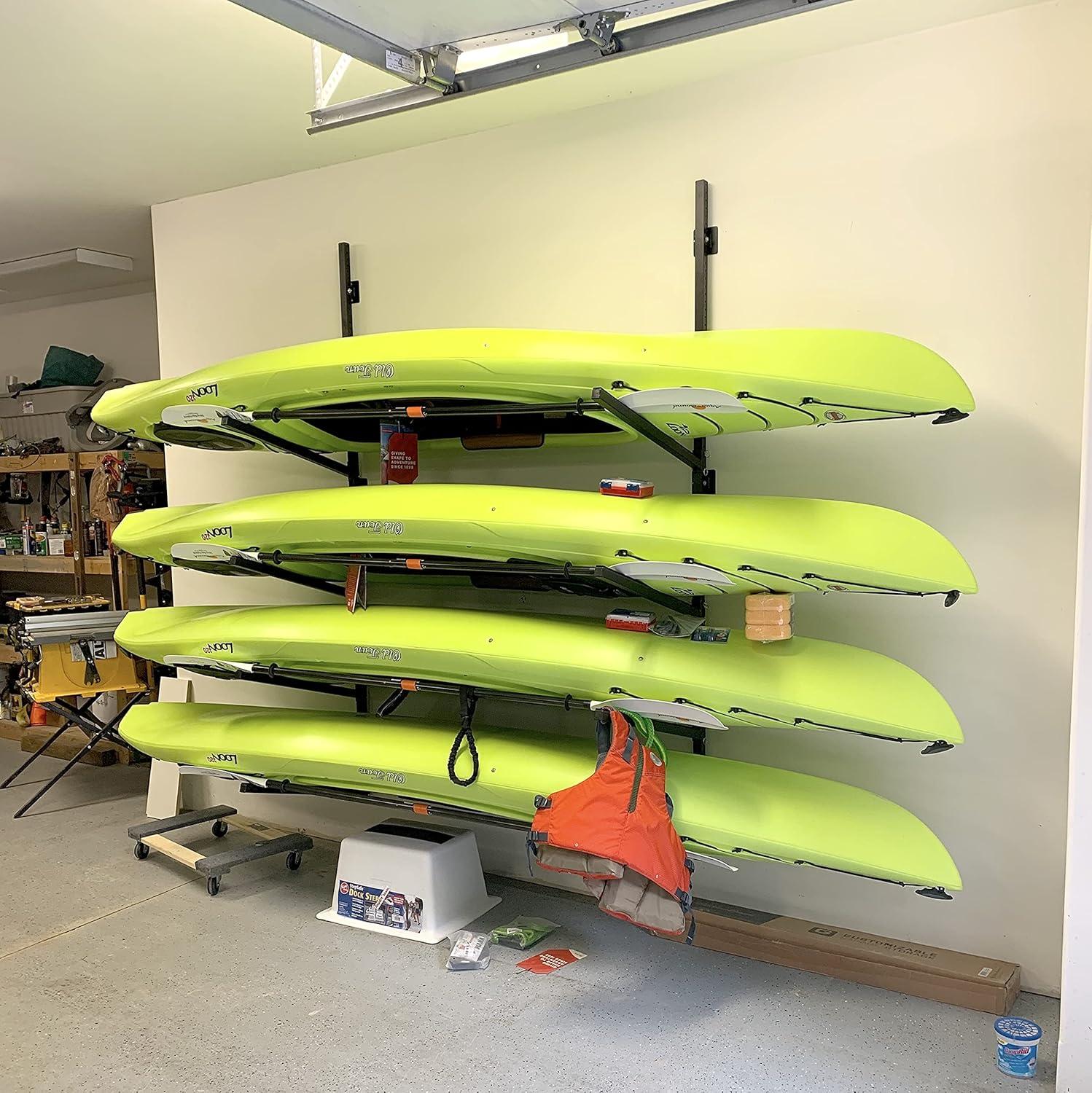 imageStoreYourBoard GKayak Wall Storage Rack  HeavyDuty Outdoor Kayak Rack for 2 Boats Adjustable Wall Mount Hanger Holds 200 lbs Silver 265 L x 4 W x 30 HIndoor  4 Kayaks