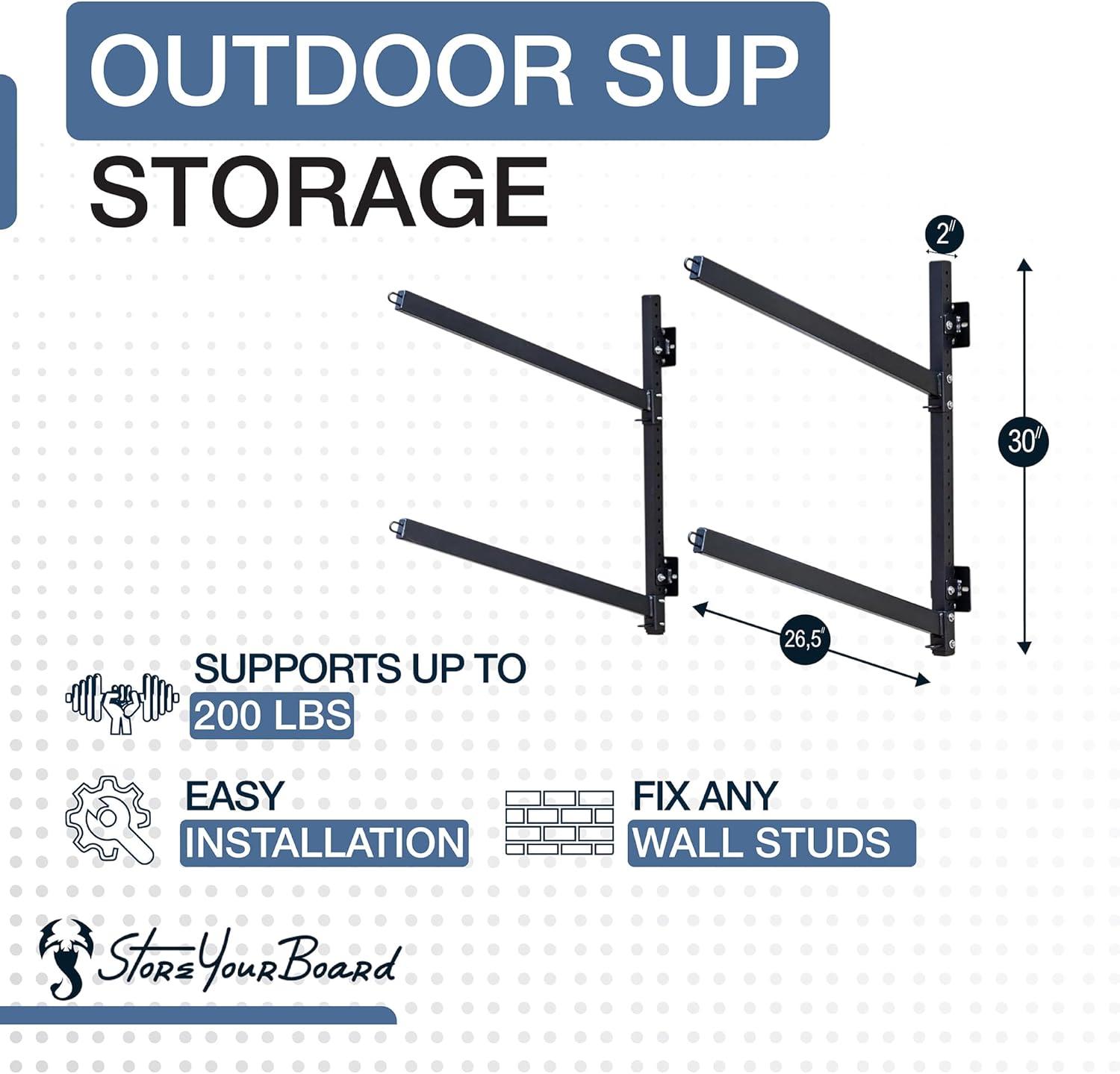 imageStoreYourBoard GSUP Wall Mounted Standup Paddleboard Storage Rack Adjustable Levels Standup Paddle Board HolderOutdoor  2 Levels