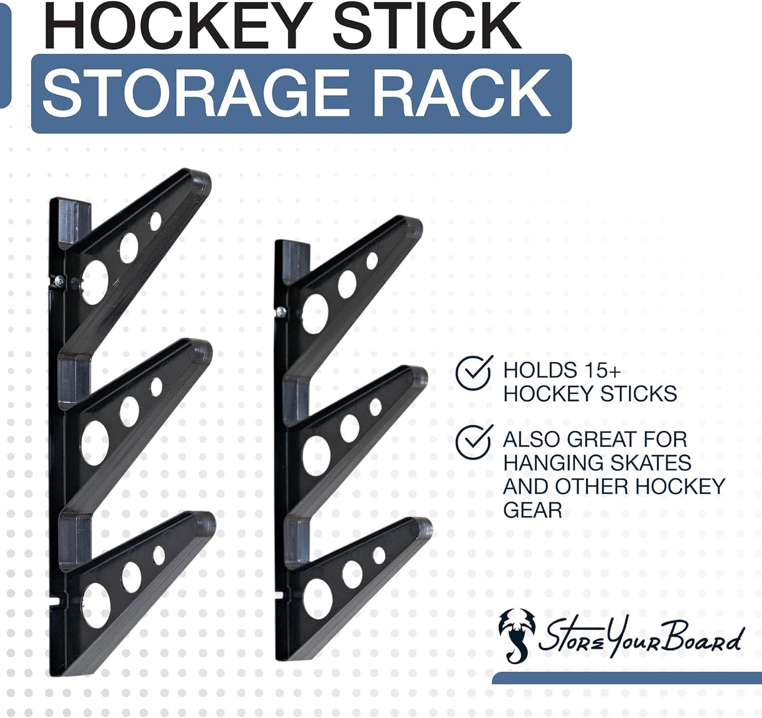 imageStoreYourBoard Hockey Stick Rack Wall Mount Garage Storage for Sports Equipment Skates Lacrosse Sticks 3 Tiers Supports 40 lbs