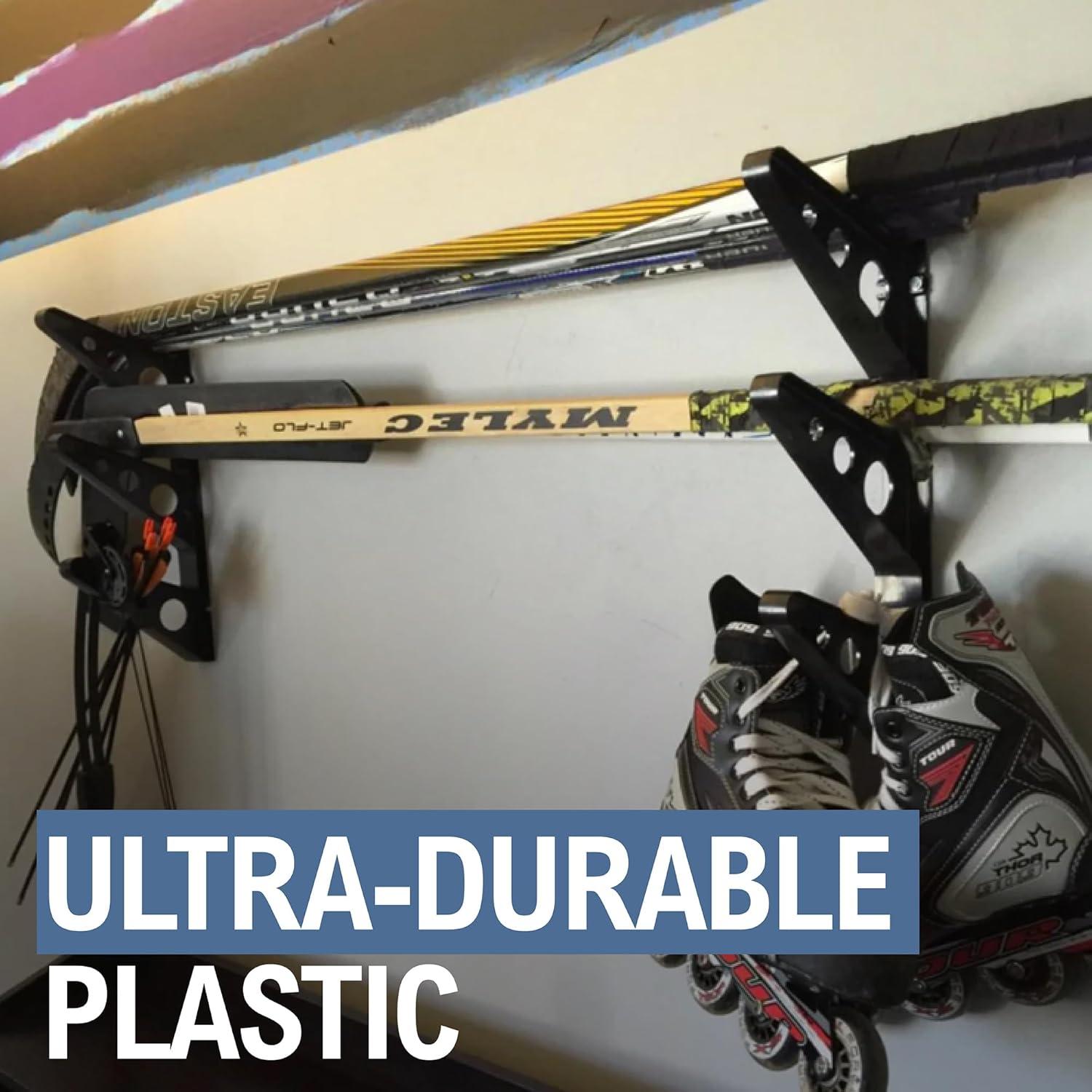 imageStoreYourBoard Hockey Stick Rack Wall Mount Garage Storage for Sports Equipment Skates Lacrosse Sticks 3 Tiers Supports 40 lbs