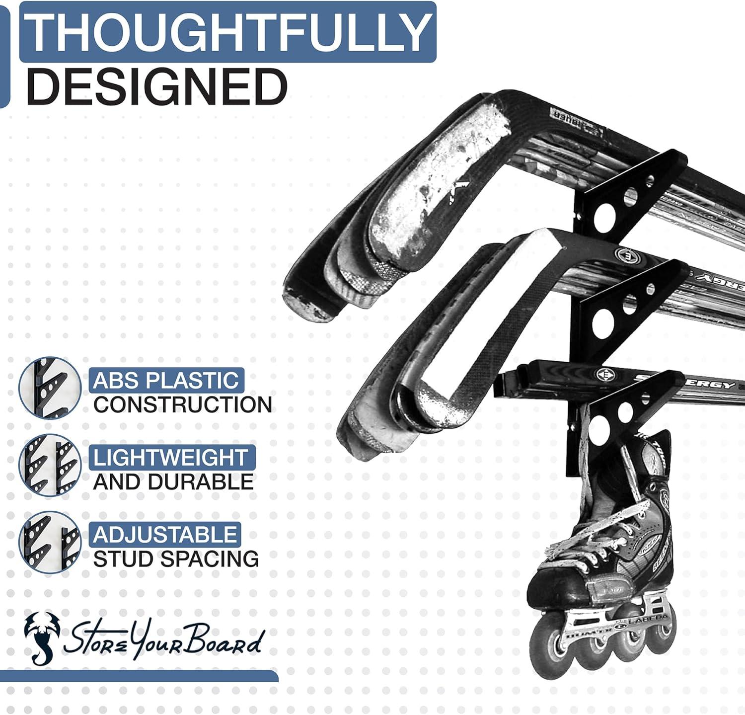 imageStoreYourBoard Hockey Stick Rack Wall Mount Garage Storage for Sports Equipment Skates Lacrosse Sticks 3 Tiers Supports 40 lbs