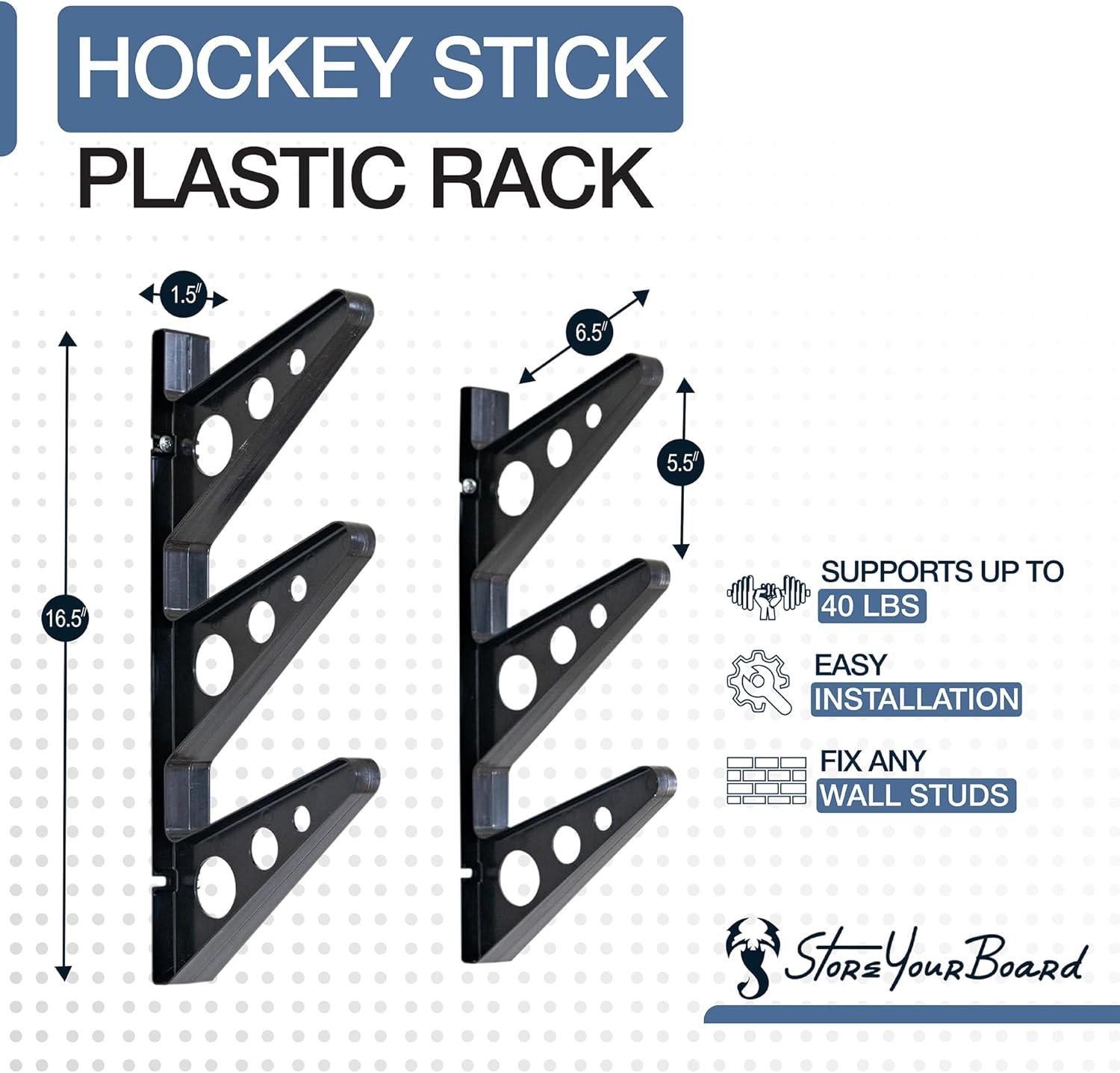 imageStoreYourBoard Hockey Stick Rack Wall Mount Garage Storage for Sports Equipment Skates Lacrosse Sticks 3 Tiers Supports 40 lbs