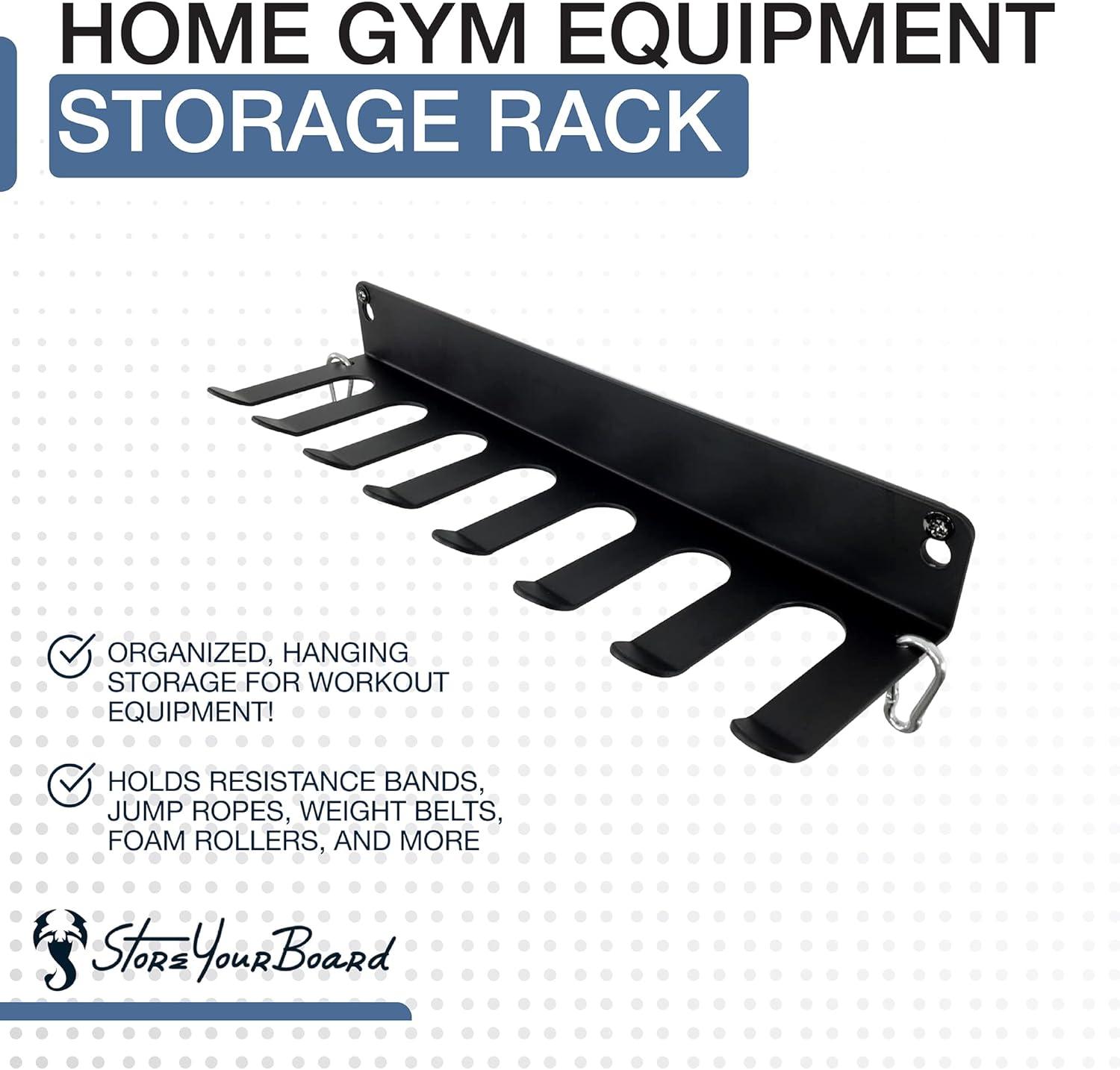 imageStoreYourBoard Home Gym Equipment Storage Rack Wall Mount Hanging Organizer Fitness Accessories Workout Bands Jump Ropes Yoga Foam Roller Belts Solid Metal Exercise Gear Hooks