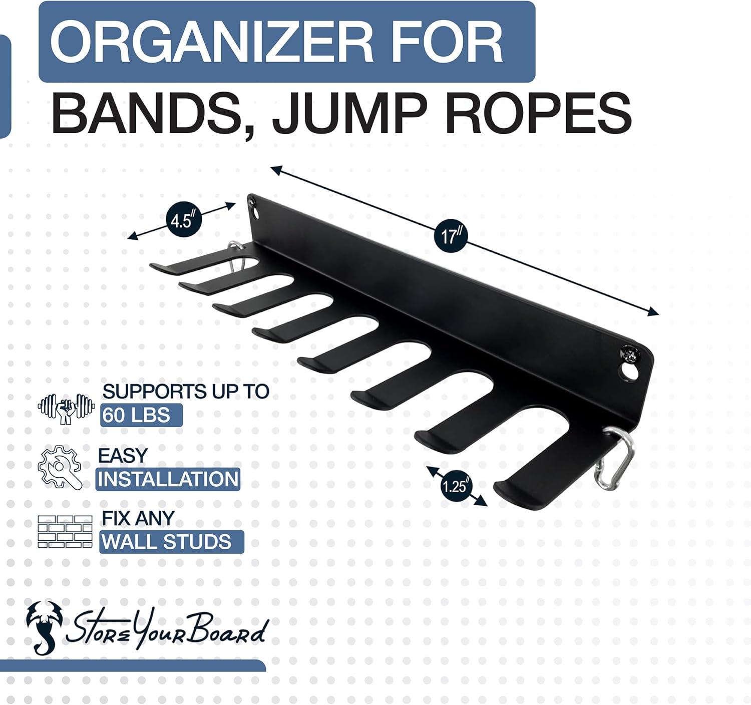 imageStoreYourBoard Home Gym Equipment Storage Rack Wall Mount Hanging Organizer Fitness Accessories Workout Bands Jump Ropes Yoga Foam Roller Belts Solid Metal Exercise Gear Hooks