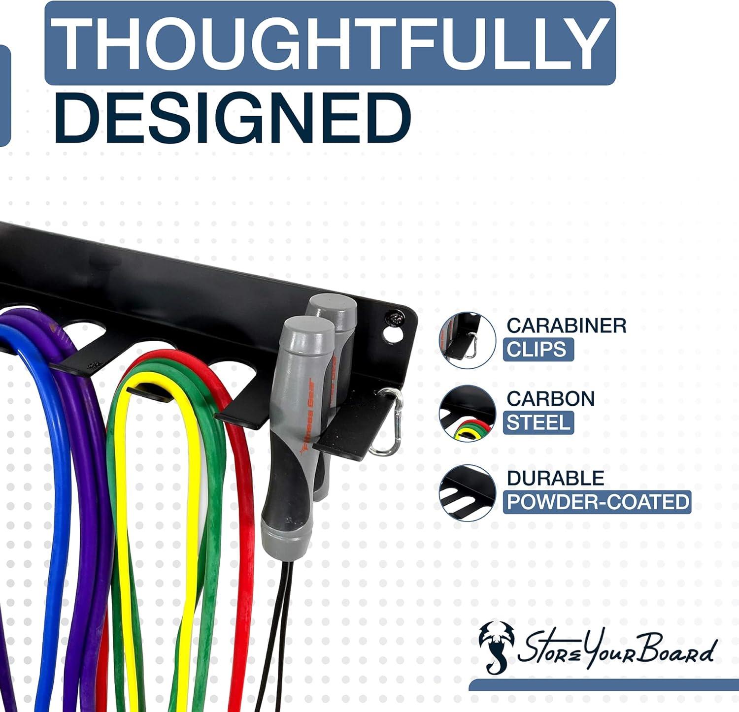 imageStoreYourBoard Home Gym Equipment Storage Rack Wall Mount Hanging Organizer Fitness Accessories Workout Bands Jump Ropes Yoga Foam Roller Belts Solid Metal Exercise Gear Hooks