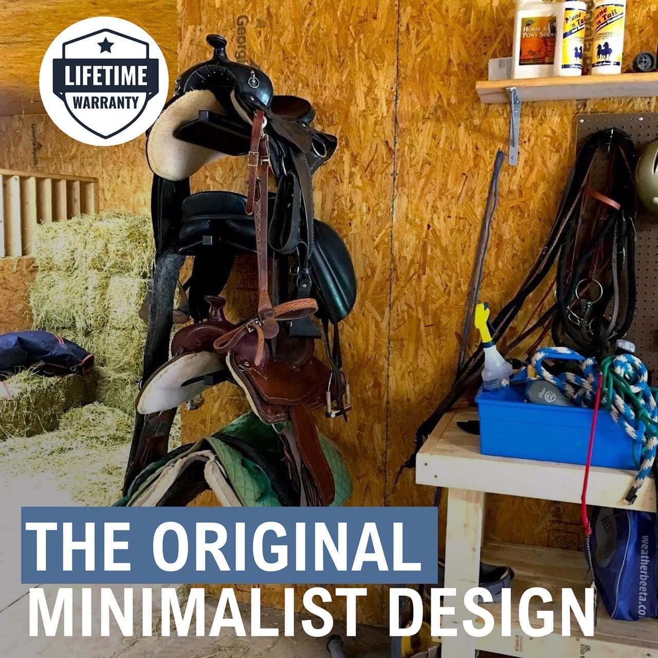 imageStoreYourBoard Horse Saddle Storage Rack Wall Mounted Equestrian Saddle Holder Holds 4 Western and English Saddles