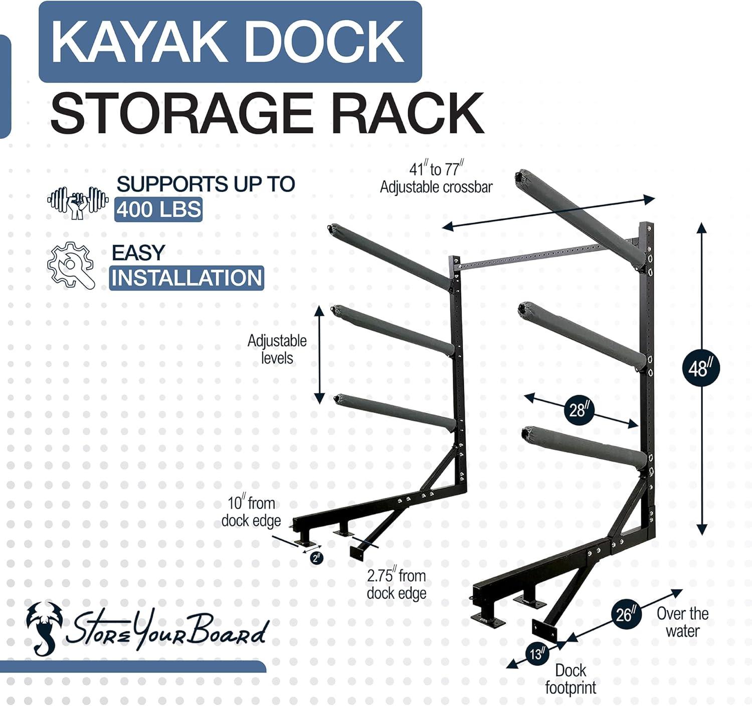 imageStoreYourBoard Kayak Dock Storage Rack Outdoor Over The Water Mount Holds 400 lbs HeavyDuty Metal Stand