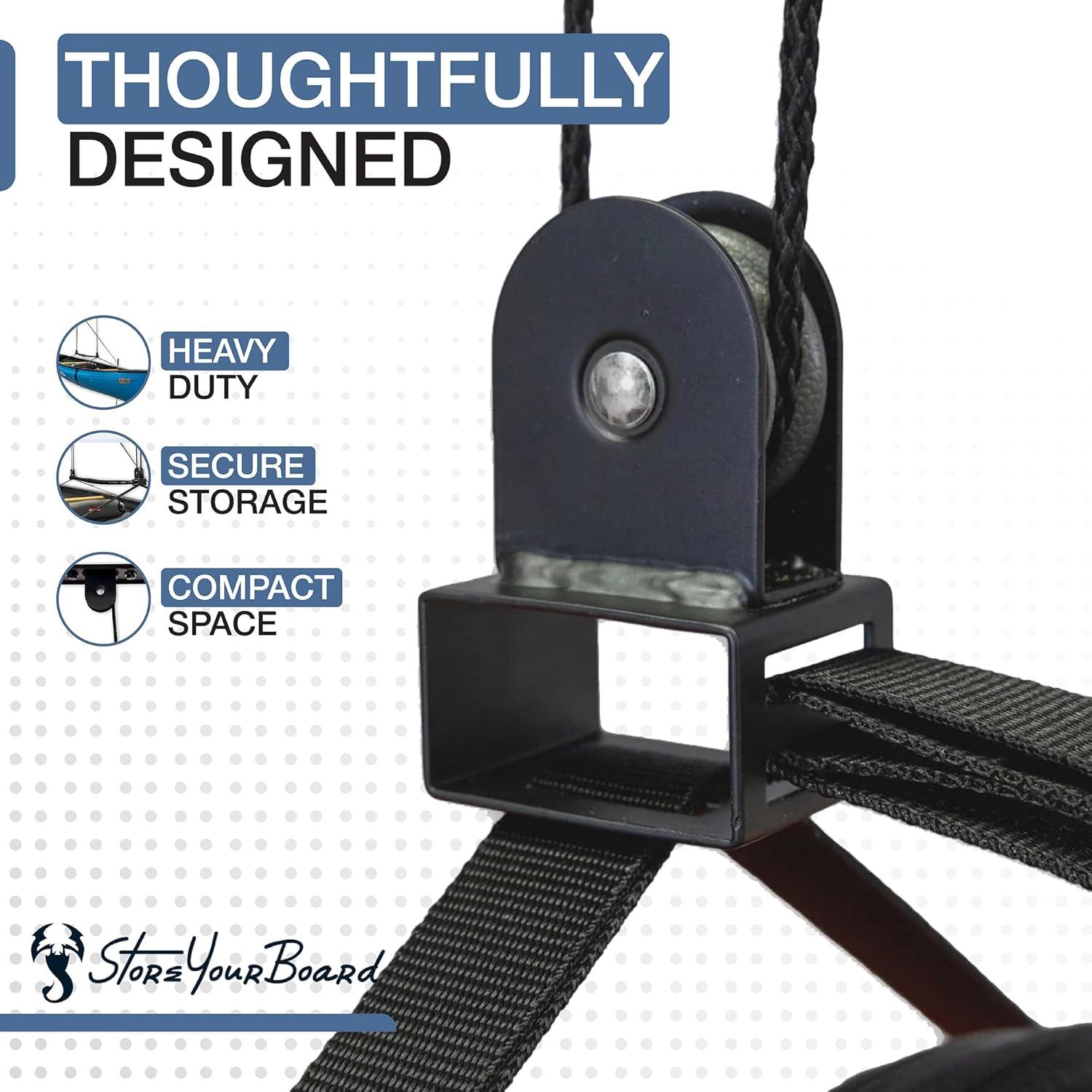 imageStoreYourBoard Ladder Storage Ceiling Pulley System Garage Mount Hoist Heavy Duty Hanging Organizer Holds 150 lbs8 ft  10 ft Ceiling