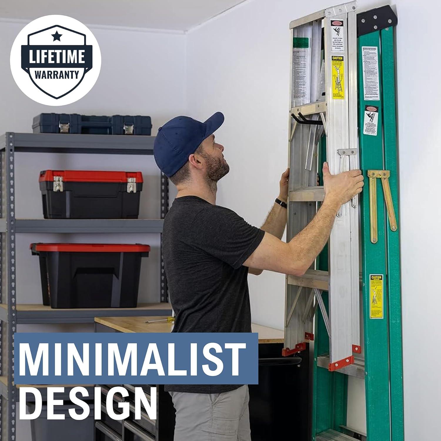 imageStoreYourBoard Ladder Storage Wall Hook  Heavy Duty Steel Ladder Hanger for Garage Wall Holds 23 Ladders Ladder Hooks for Wall Mount Supports up to 50 lbs