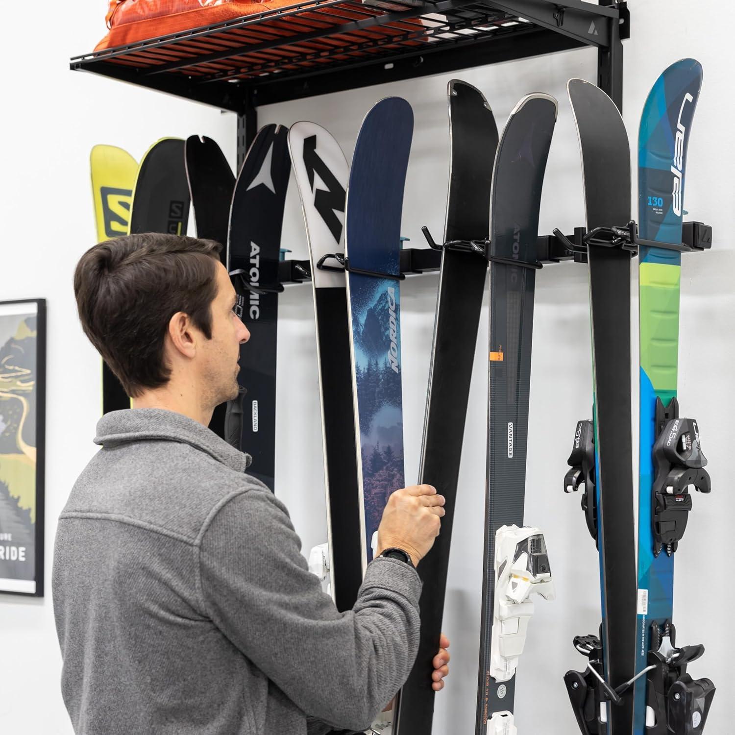 imageStoreYourBoard Lone Peak Ski Storage Rack and Wall Shelf Holds 5 Pairs of Skis and Poles Supports 300 lbs 46 in x 1375 in x 16 inSki Rack  Shelf