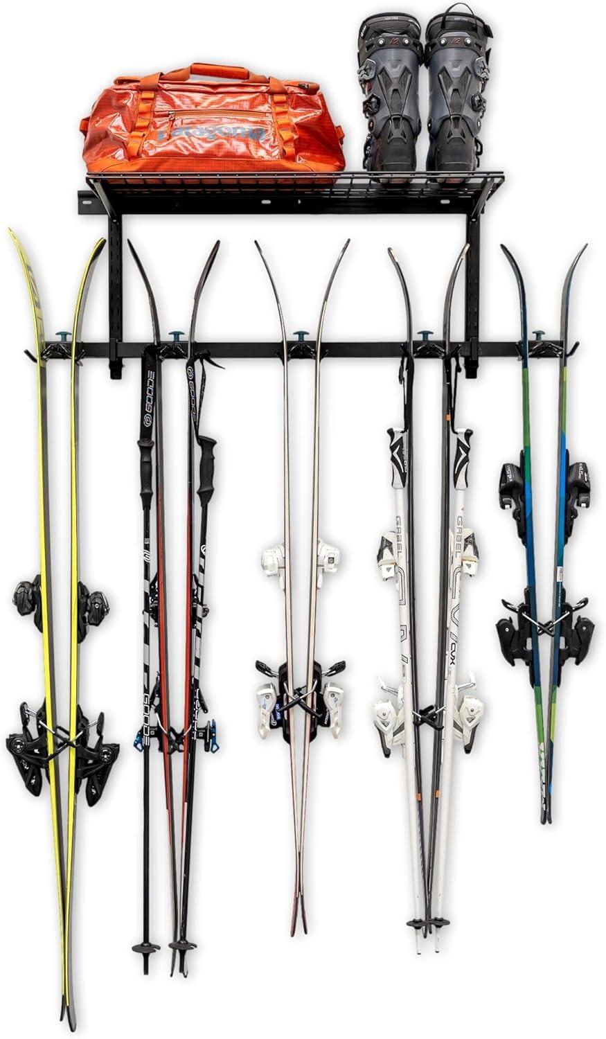 imageStoreYourBoard Lone Peak Ski Storage Rack and Wall Shelf Holds 5 Pairs of Skis and Poles Supports 300 lbs 46 in x 1375 in x 16 inSki Rack  Shelf