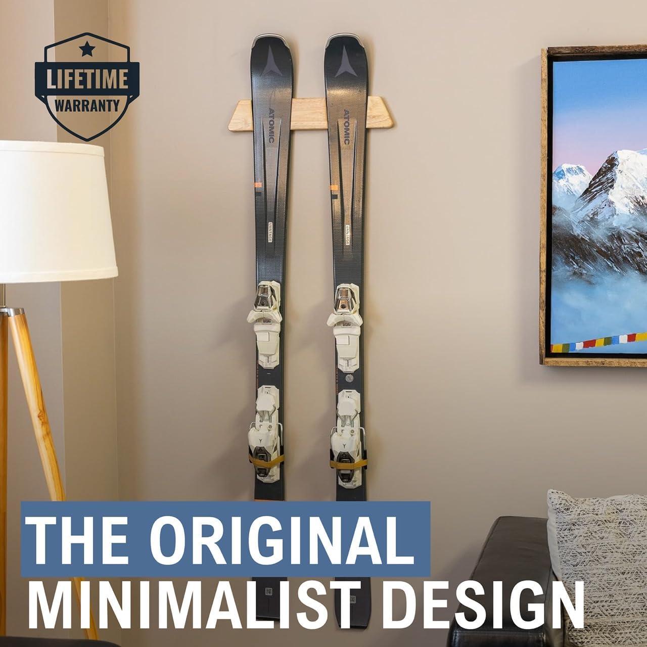 imageStoreYourBoard Minimalist Wood Ski Rack  Vertical Ski Storage Holder for Home ampamp Garage Solid Wood Ski Wall Mount Display Rack Holds 50 lbsL