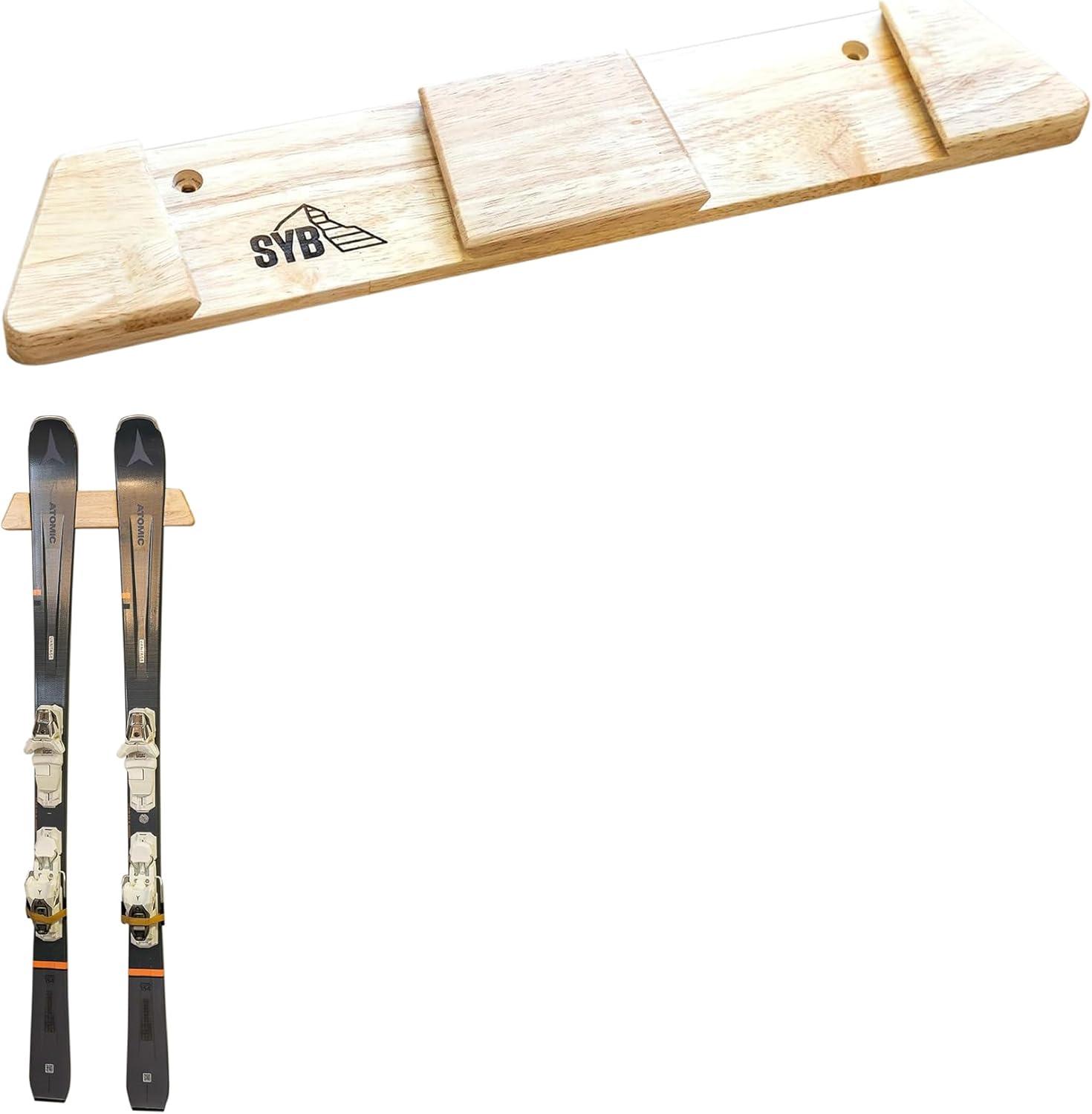 imageStoreYourBoard Minimalist Wood Ski Rack  Vertical Ski Storage Holder for Home ampamp Garage Solid Wood Ski Wall Mount Display Rack Holds 50 lbsM