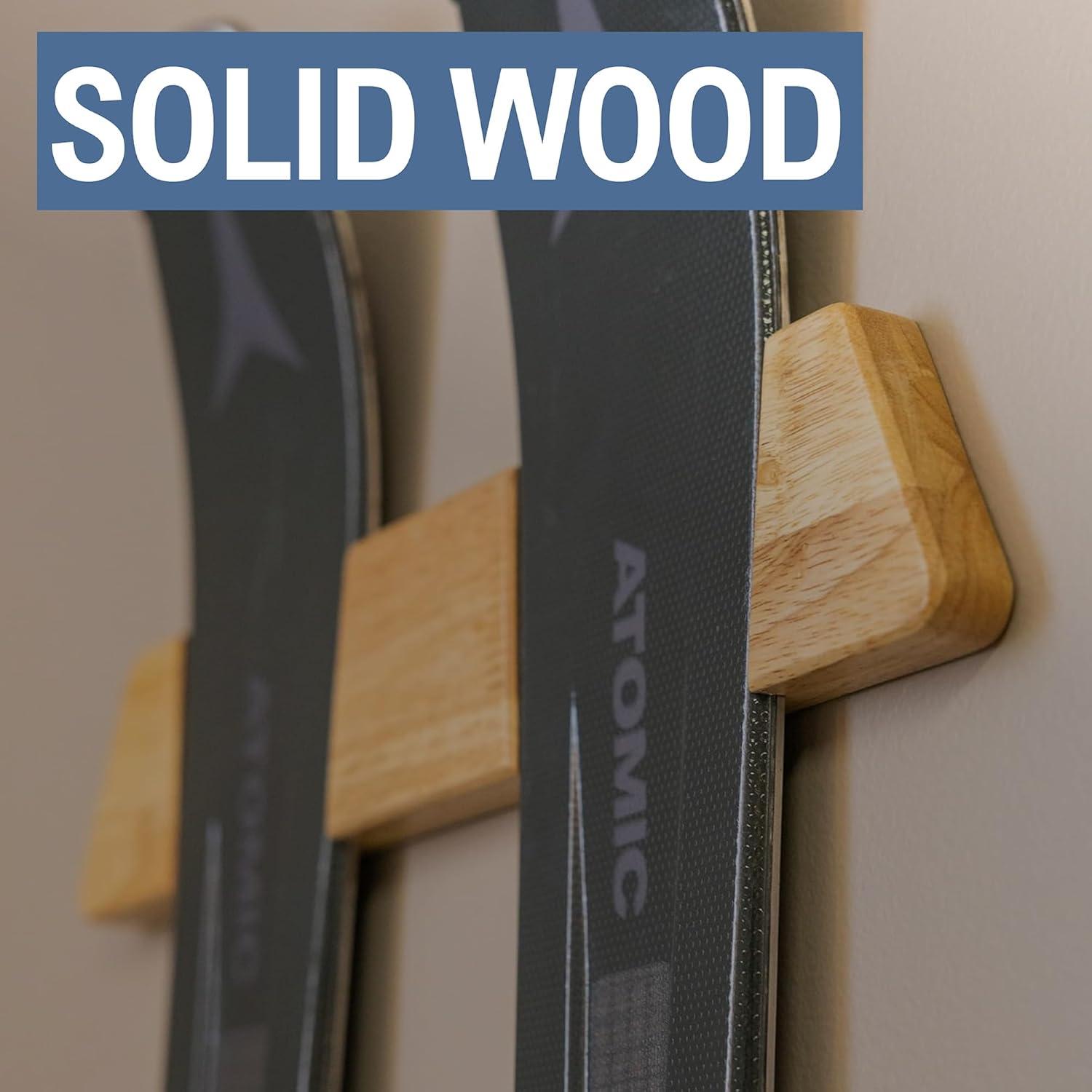 imageStoreYourBoard Minimalist Wood Ski Rack  Vertical Ski Storage Holder for Home ampamp Garage Solid Wood Ski Wall Mount Display Rack Holds 50 lbsM