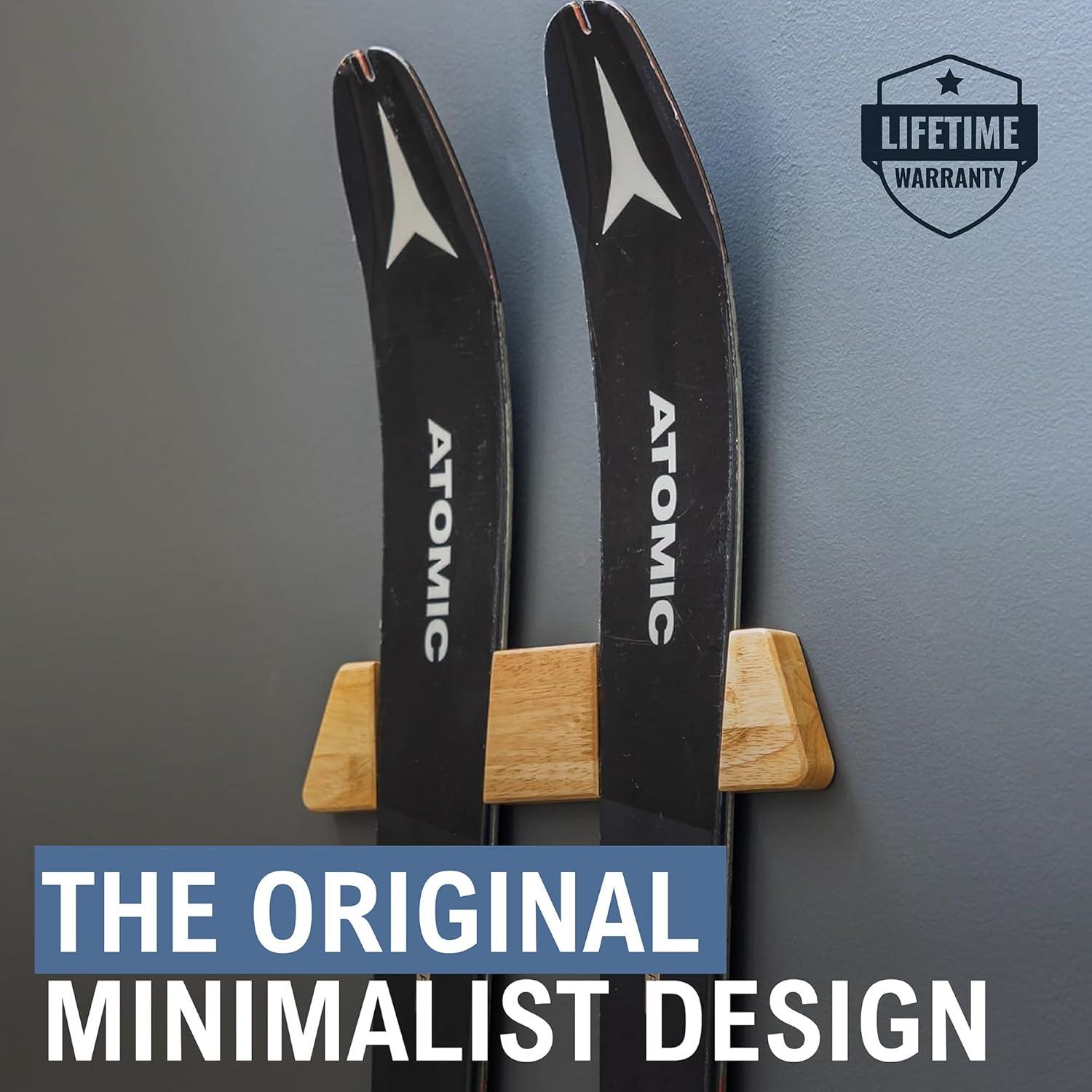 imageStoreYourBoard Minimalist Wood Ski Rack  Vertical Ski Storage Holder for Home ampamp Garage Solid Wood Ski Wall Mount Display Rack Holds 50 lbsSmall