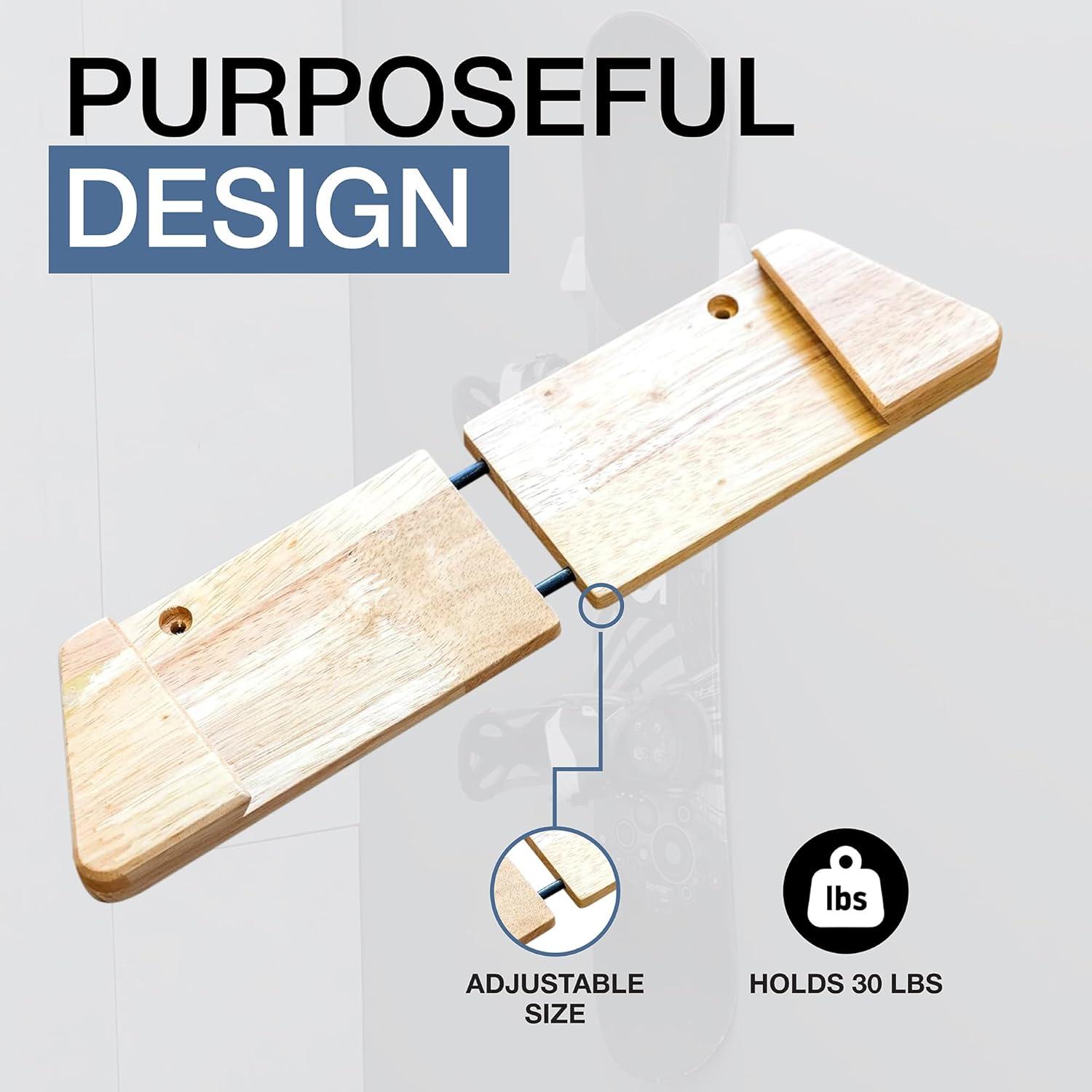 imageStoreYourBoard Minimalist Wood Snowboard Rack Wall Mount Storage Display Adjustable Size Solid Wood Holds 30 lbs