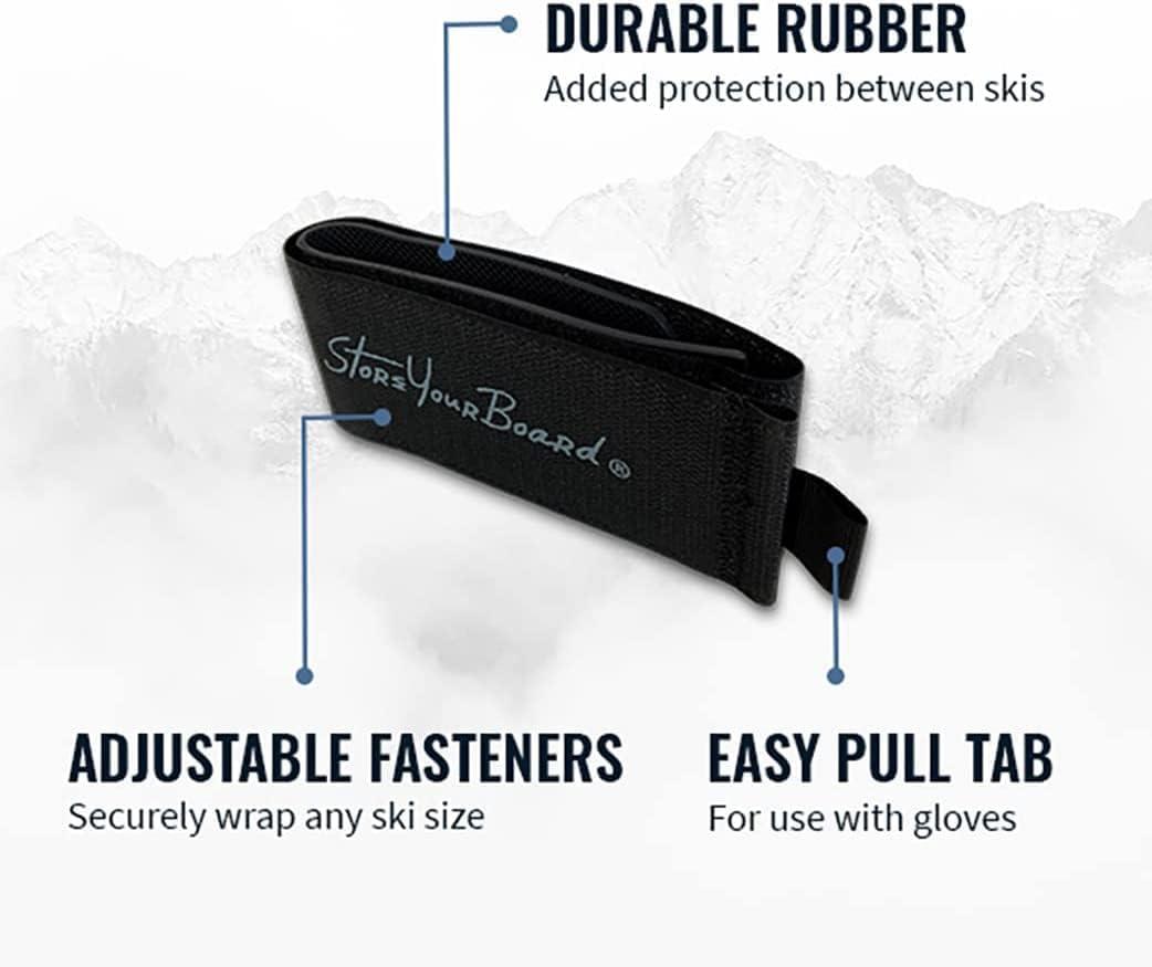 imageStoreYourBoard Mountain Essential Ski Wrap Straps 4 Pack Universal Fit Hook and Loop FastenersArctic Black