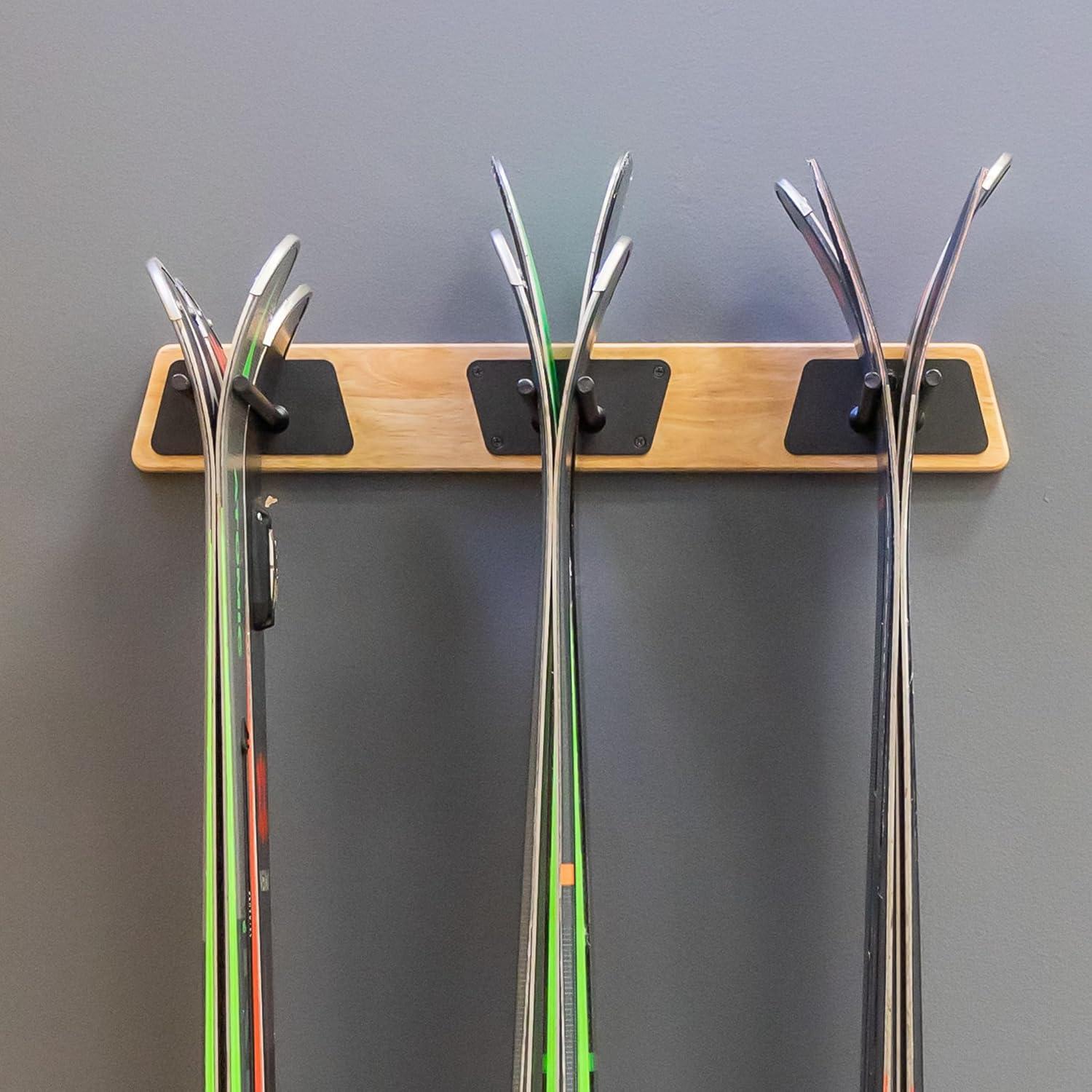 imageStoreYourBoard Natural Wood Ski Rack Wall Mount 6 Ski Storage Indoor or Garage Wood and Steel Holds 150 lbs