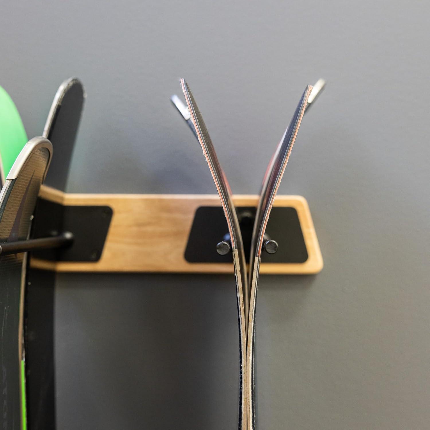 imageStoreYourBoard Natural Wood Ski Rack Wall Mount 6 Ski Storage Indoor or Garage Wood and Steel Holds 150 lbs